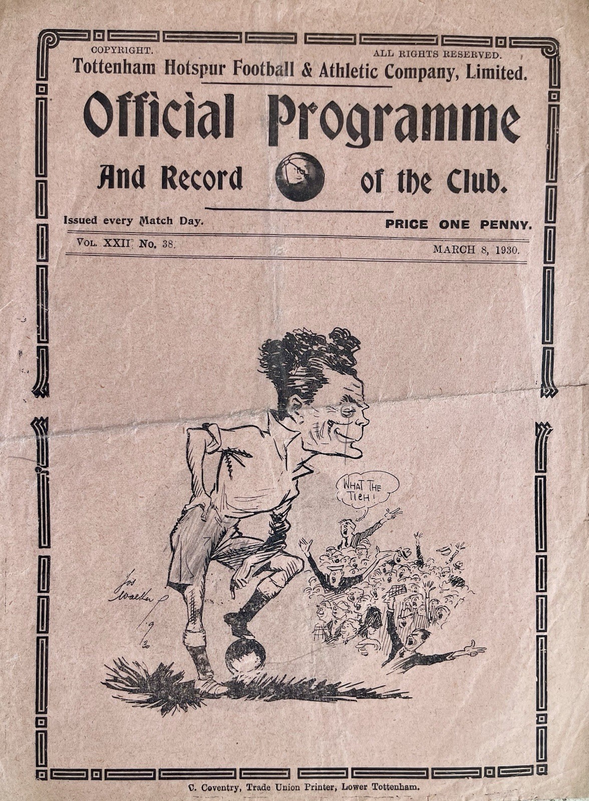 Pre War-TOTTENHAM-SPURS Programme-1929-30. SWANSEA TOWN. League Game for sale on Ebay