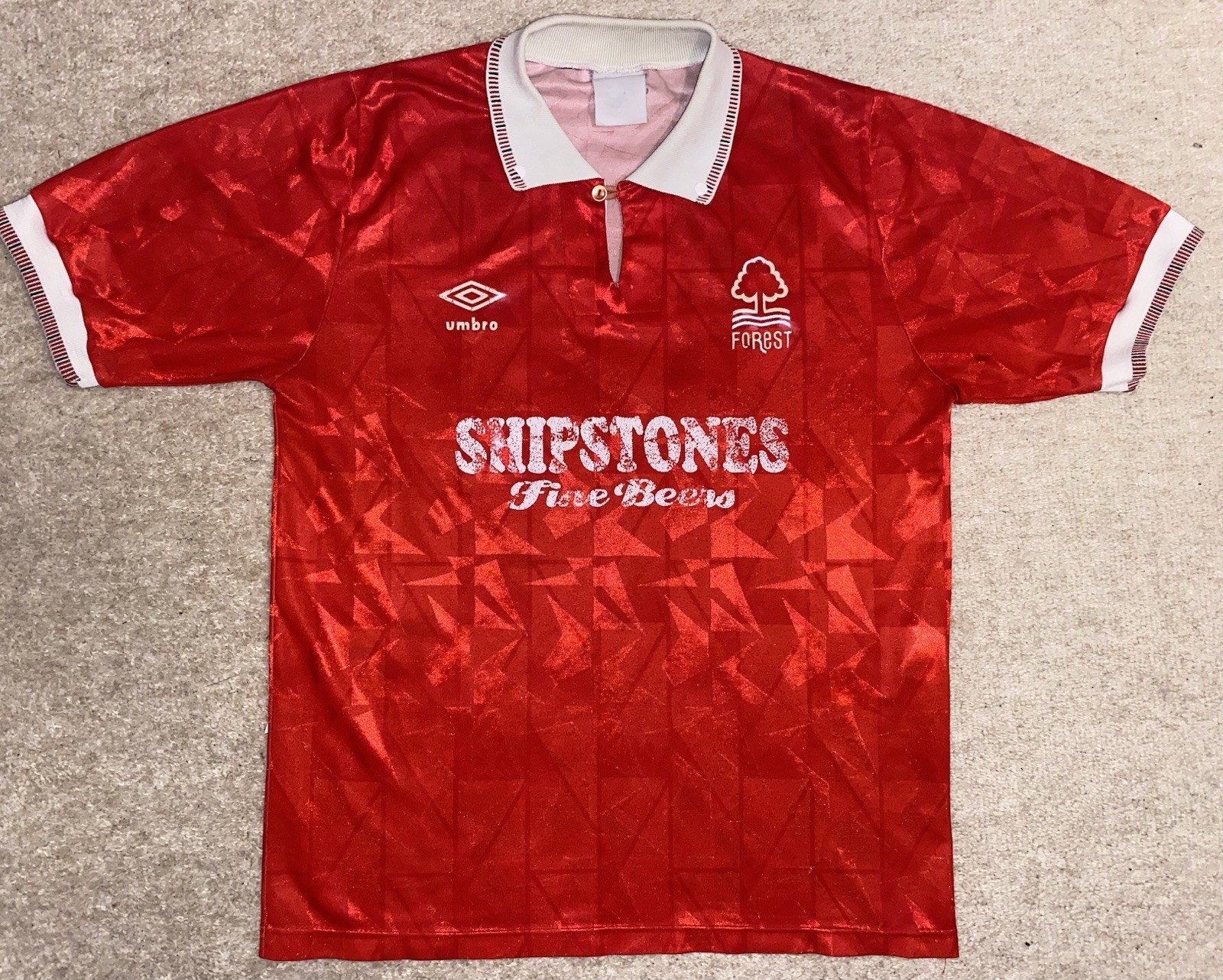 Nottingham Forest 1990-1992 Home Shirt Umbro Original. Repaired for sale on Ebay