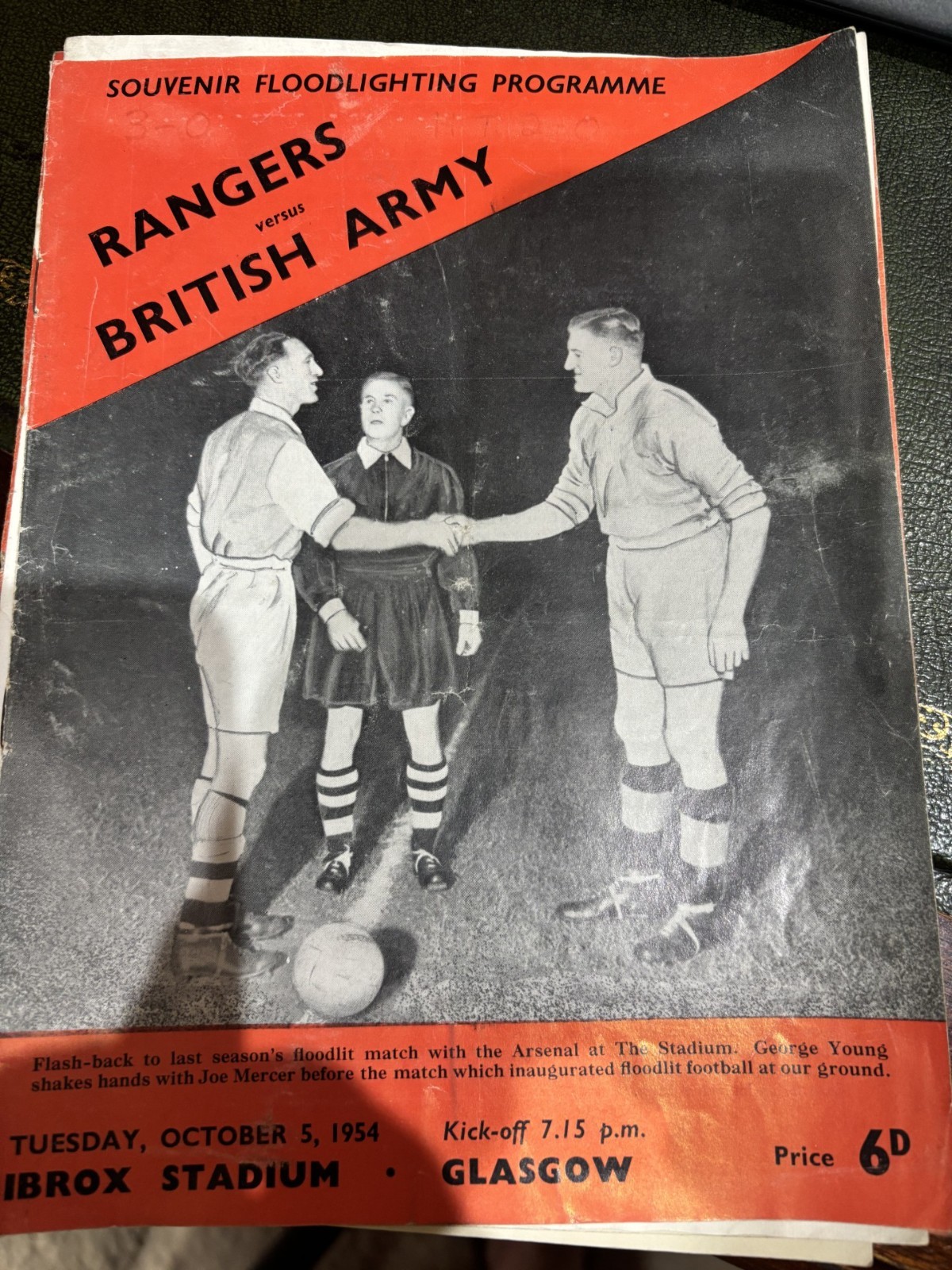 RANGERS v THE BRITISH ARMY Oct 1954 for sale on Ebay