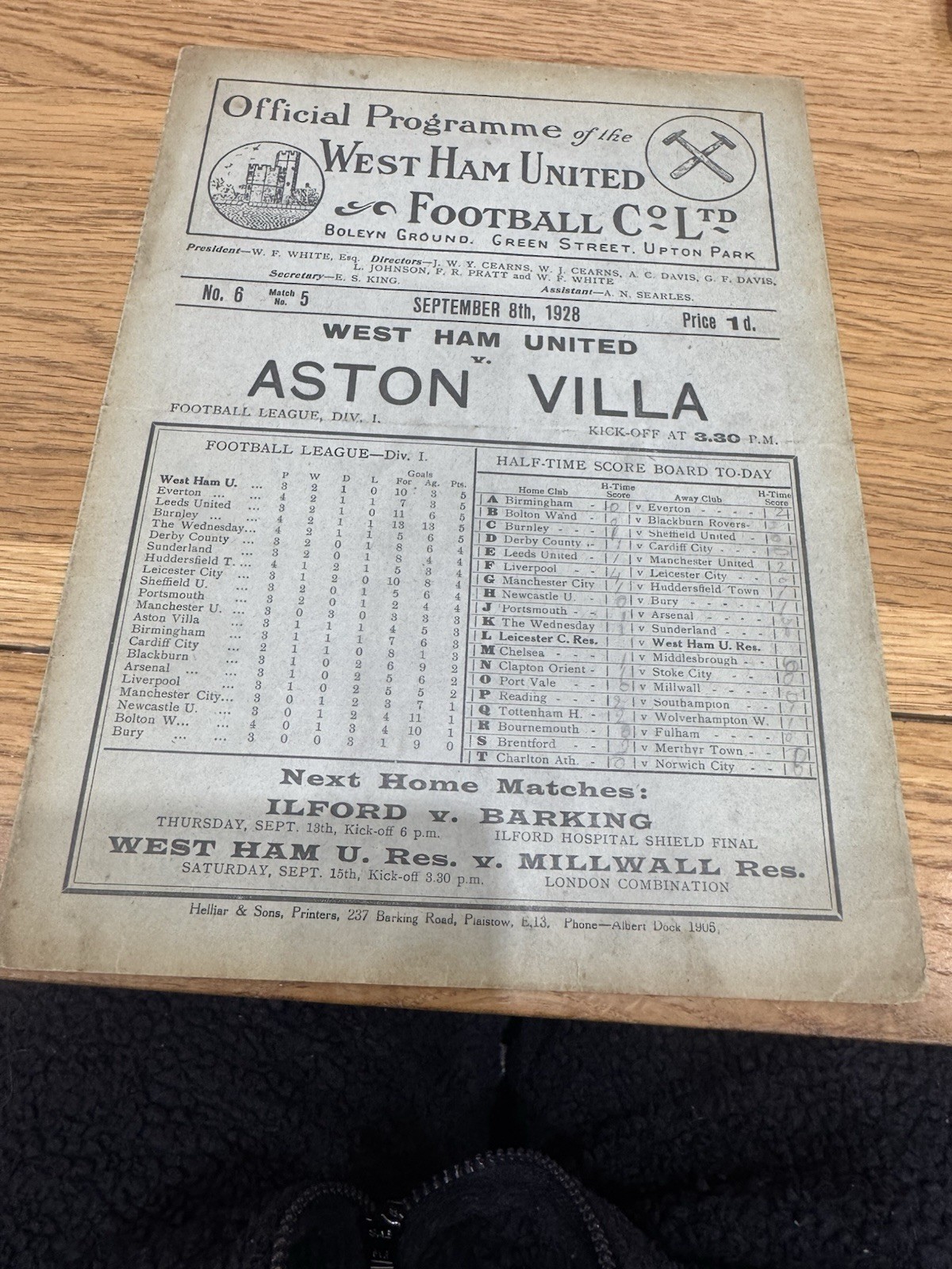 WEST HAM V ASTON VILLA 1928-1929 for sale on Ebay