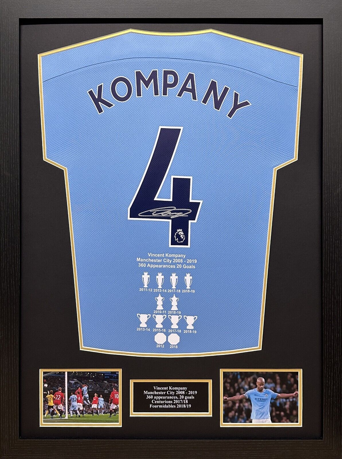 FRAMED VINCENT KOMPANY SIGNED MANCHESTER CITY CAREER STATS FOOTBALL SHIRT PROOF for sale on Ebay