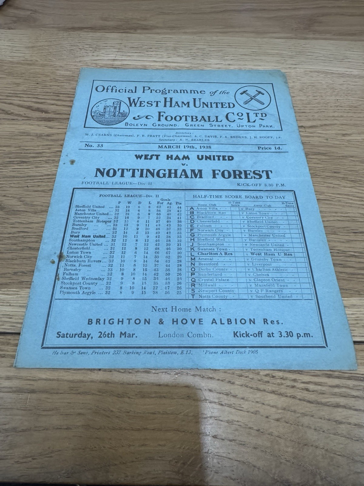 WEST HAM V NOTTINGHAM FOREST 1937-1938 for sale on Ebay