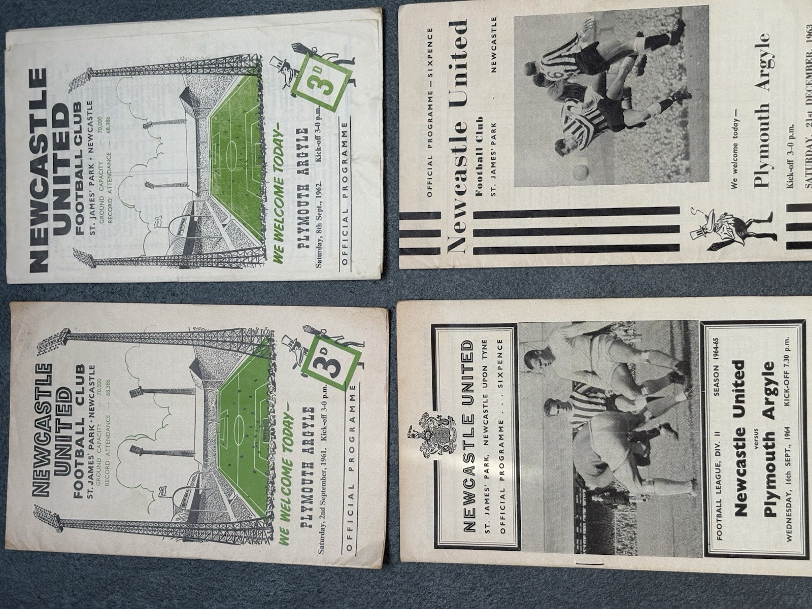 4 x Newcastle United v Plymouth Argyle Football Programmes - 1961/1962/1963/1964 for sale on Ebay
