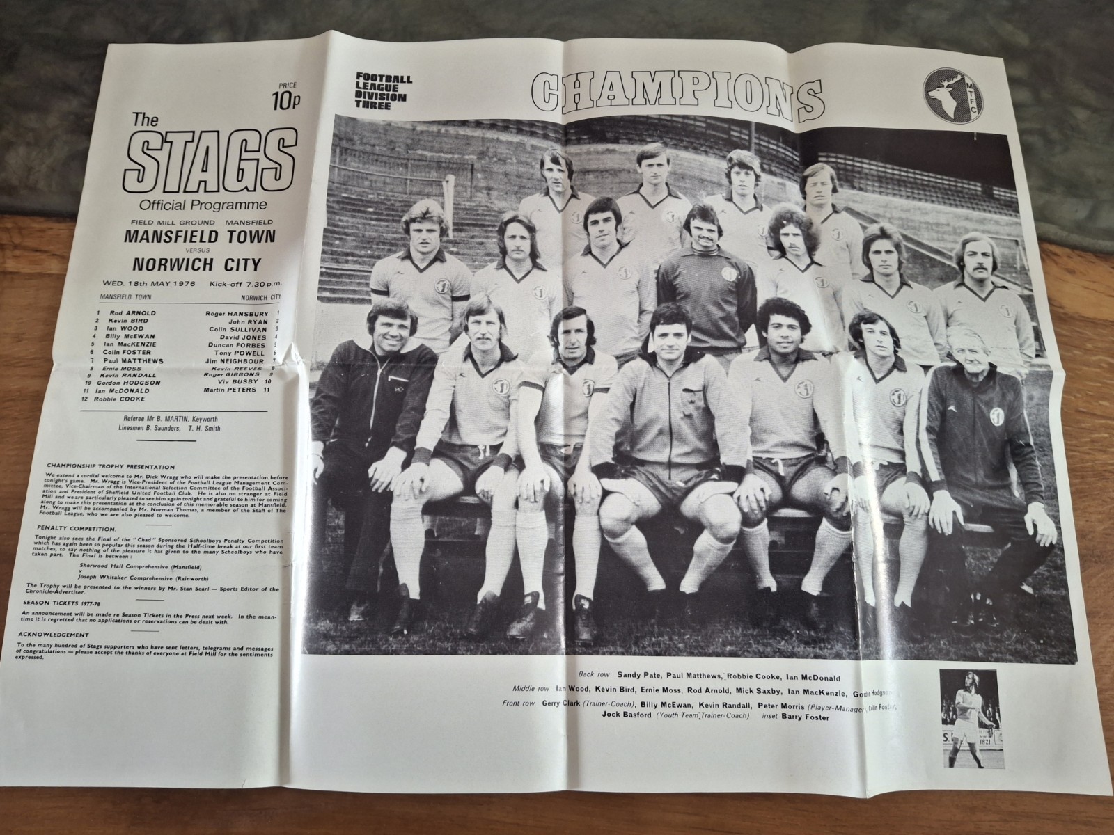 Mansfield Town v Norwich City friendly programme & poster.  18/5/1976 for sale on Ebay