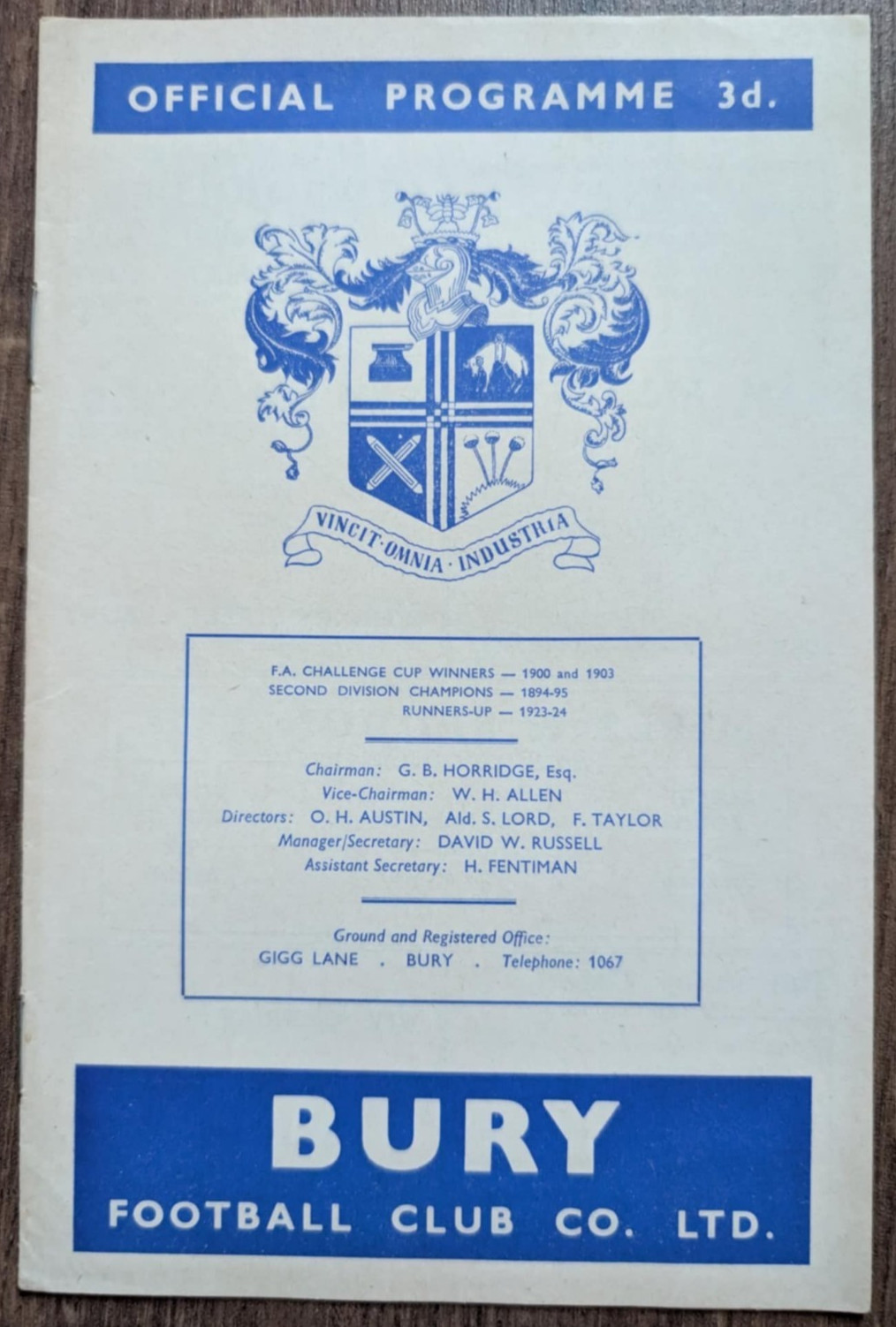 Bury Football Club Match Day Programme-Saturday 7th November 1959-Wrexham for sale on Ebay