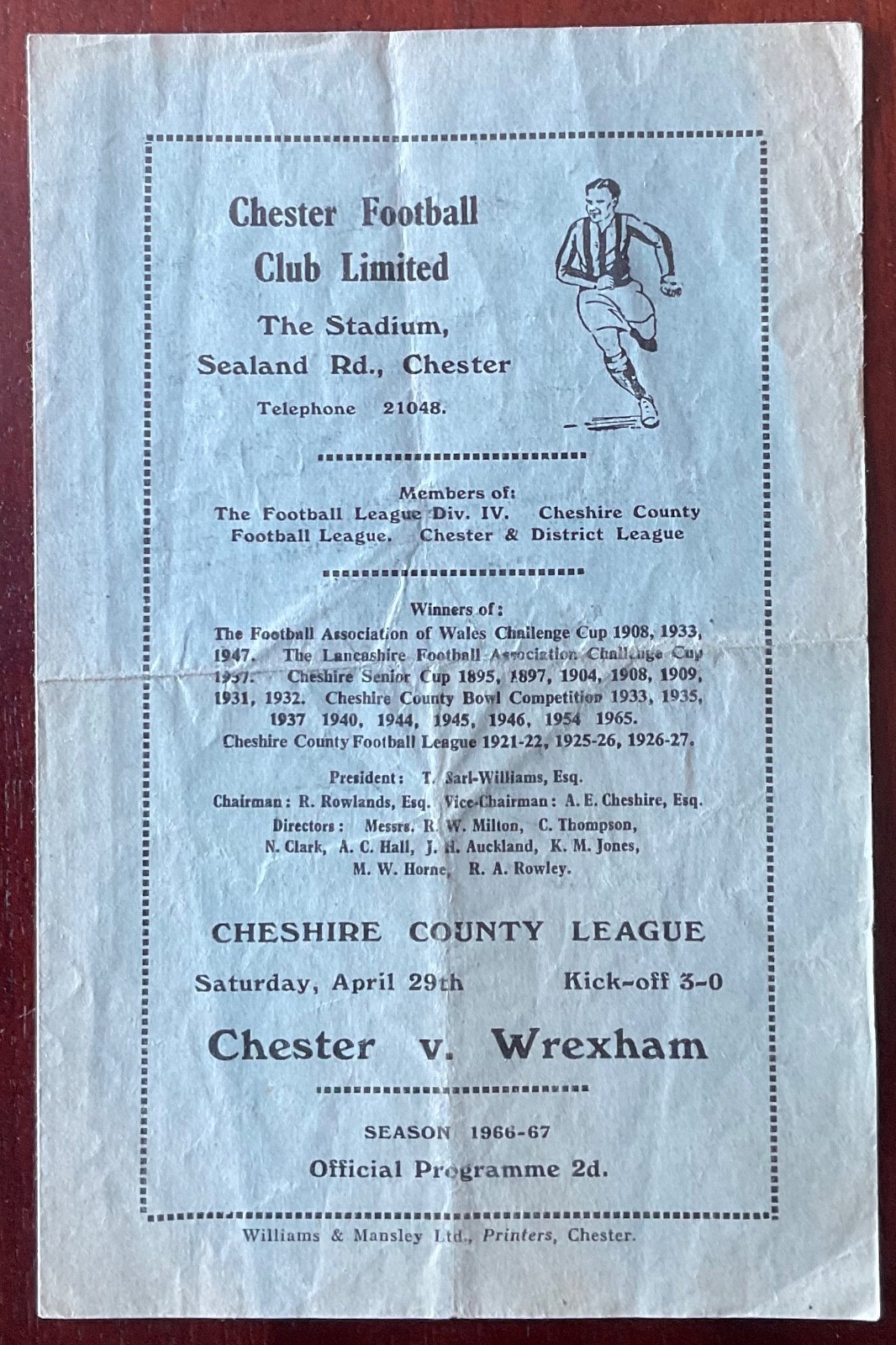 Chester Reserves v Wrexham Reserves (Cheshire County League) 66/67 for sale on Ebay