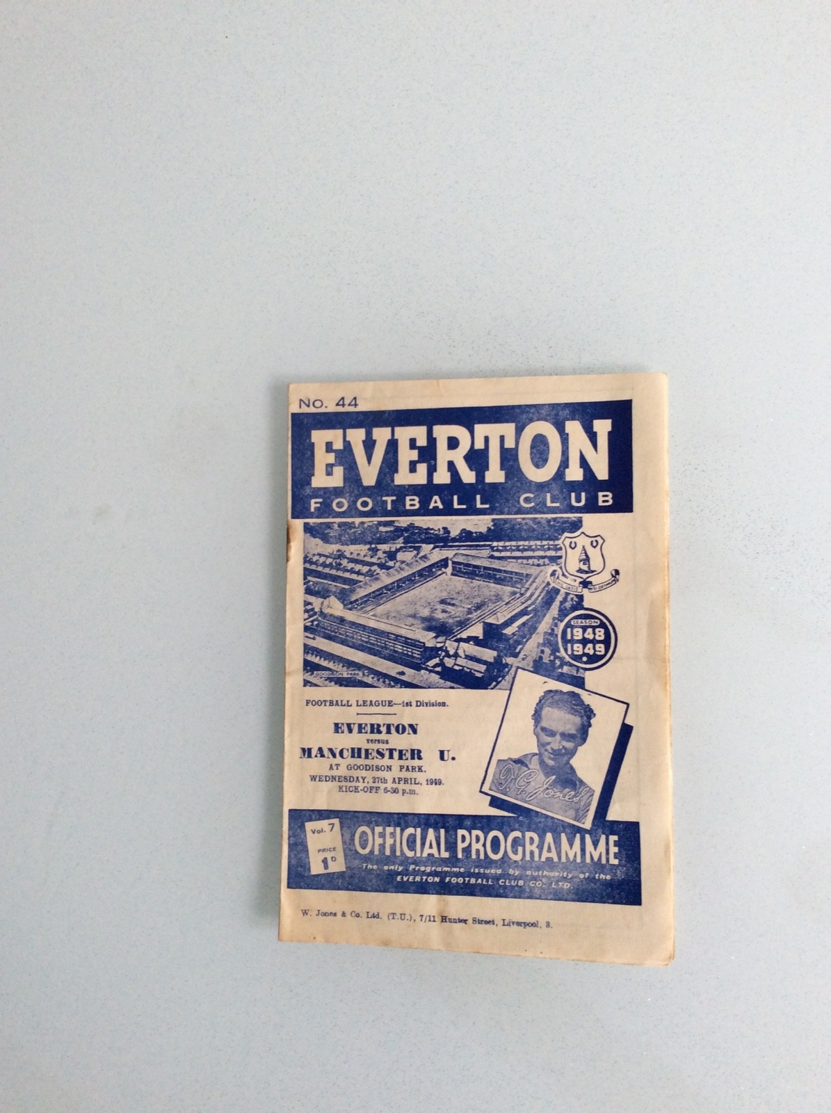 EVERTON V MANCHESTER UNITED 27.04.1949 LEAGUE GAME for sale on Ebay