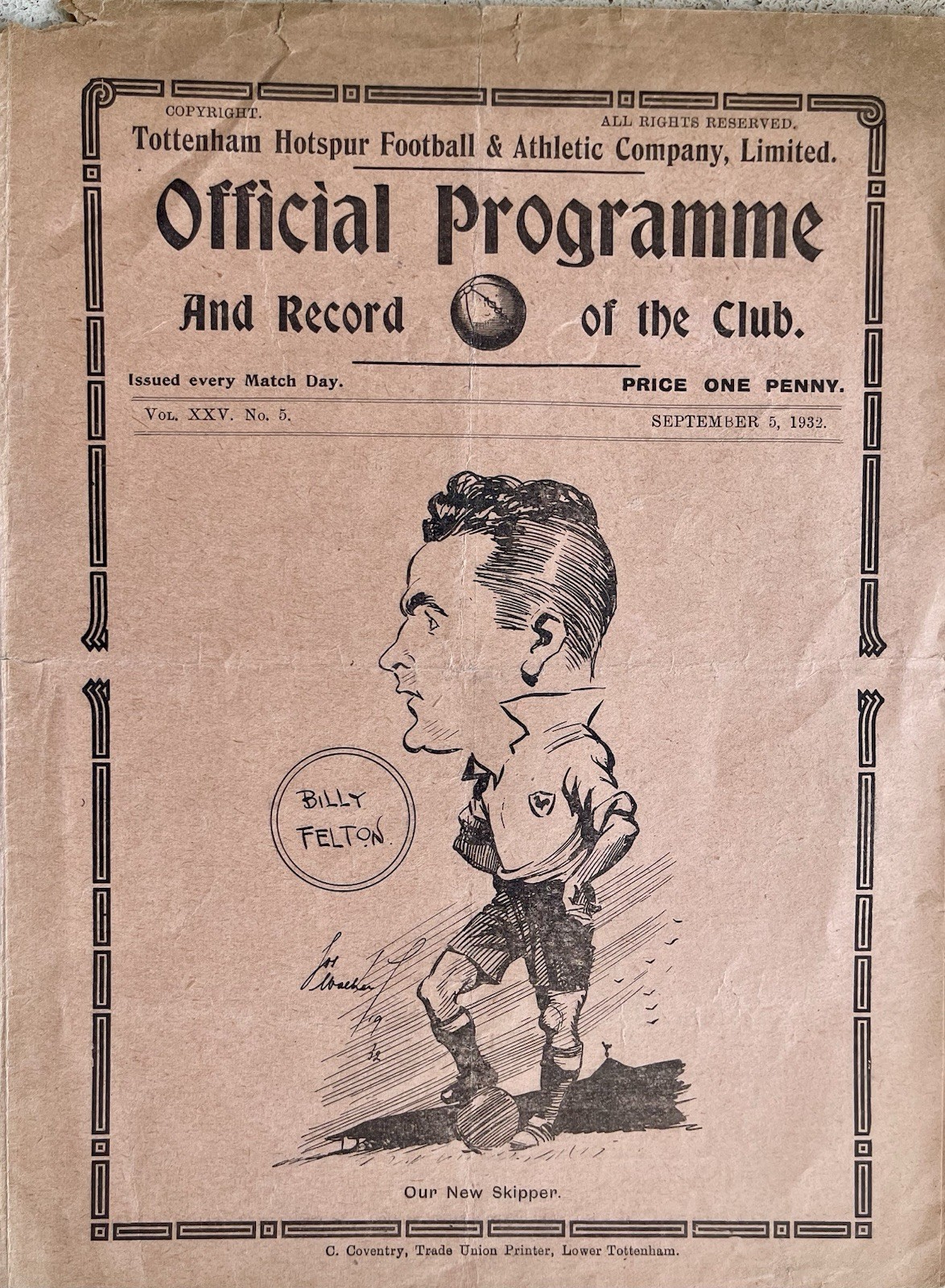 Pre War- SPURS-TOTTENHAM-Football Programme-1932- v Nottingham Forest for sale on Ebay