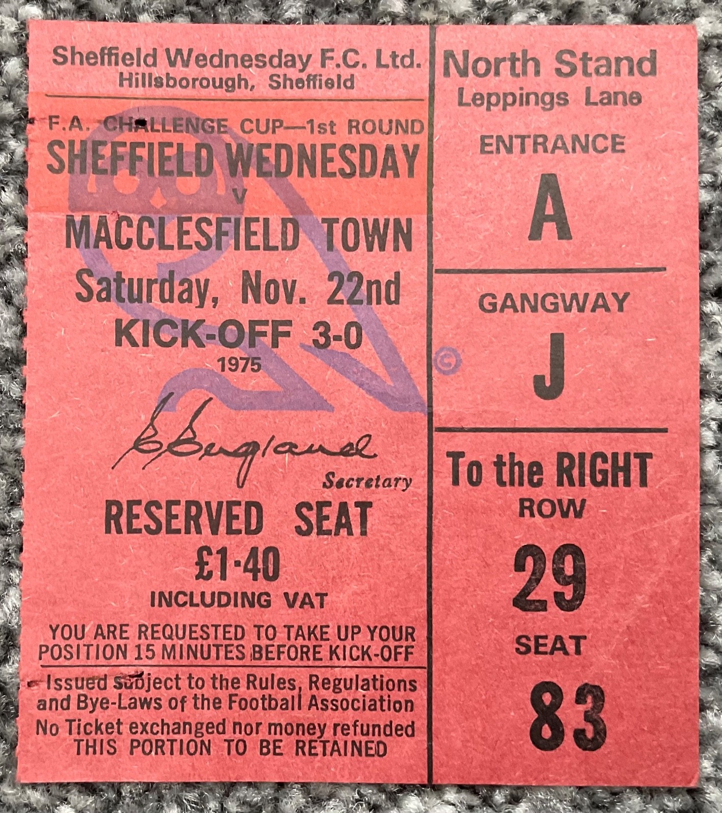 Ticket - Sheffield Wednesday v Macclesfield Town (FA Cup) 1975/76 for sale on Ebay