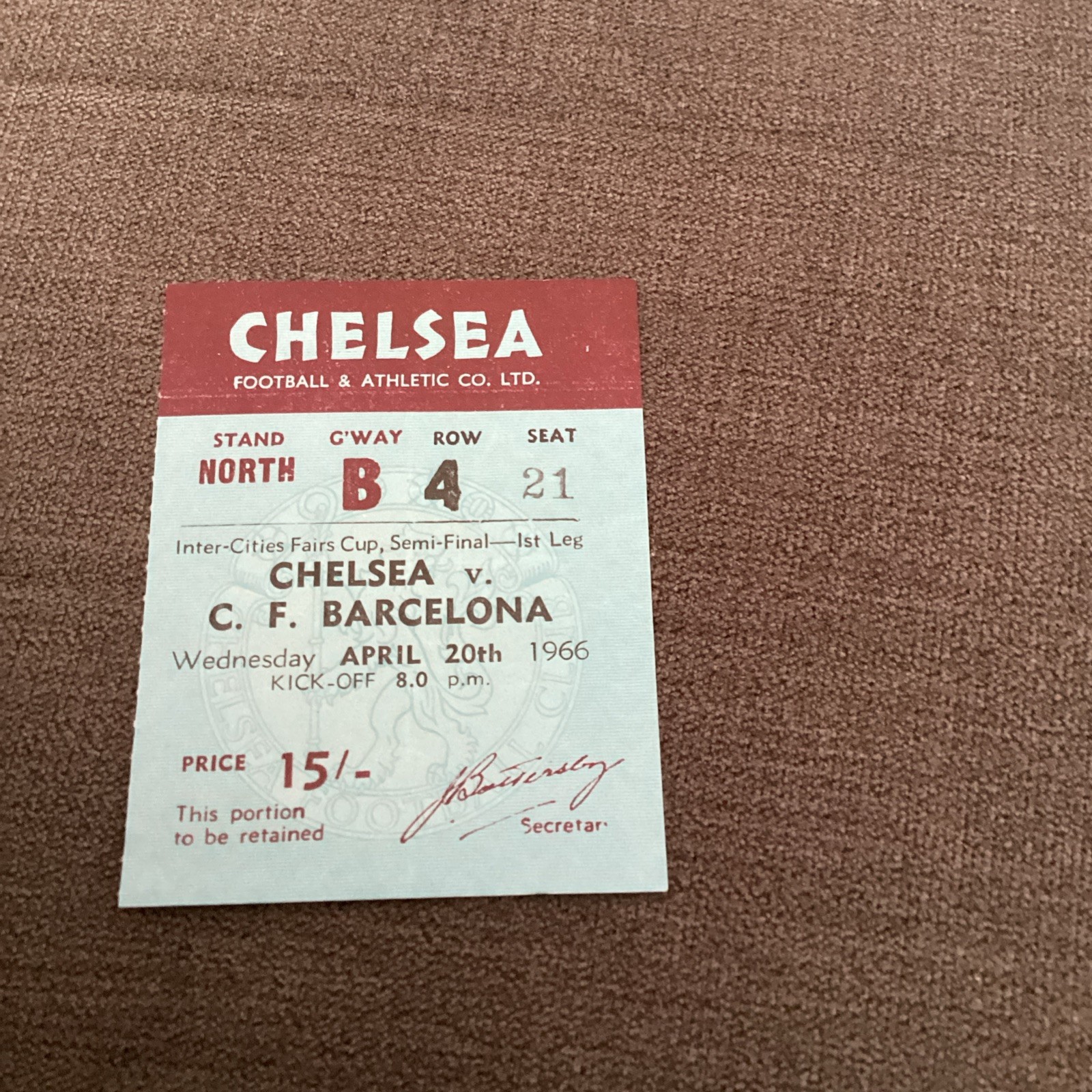 1965/66 Chelsea v Barcelona fairs cup semi final match ticket for sale on Ebay