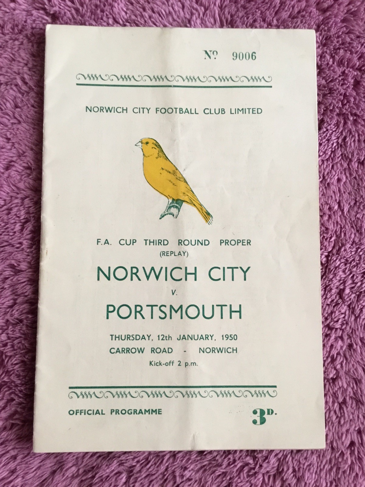 1949/50 NORWICH CITY FC v PORTSMOUTH FC-FA.CUP 3RD ROUND REPLAY for sale on Ebay