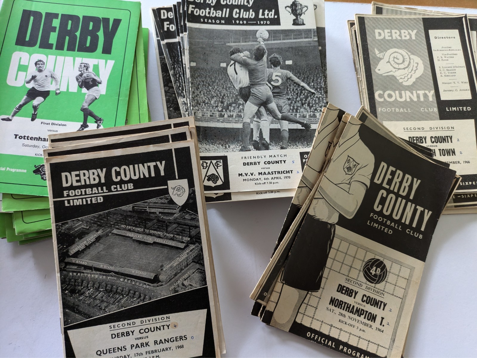 A bundle of 75 Derby county football programmes + 2 ticket stubs for sale on Ebay