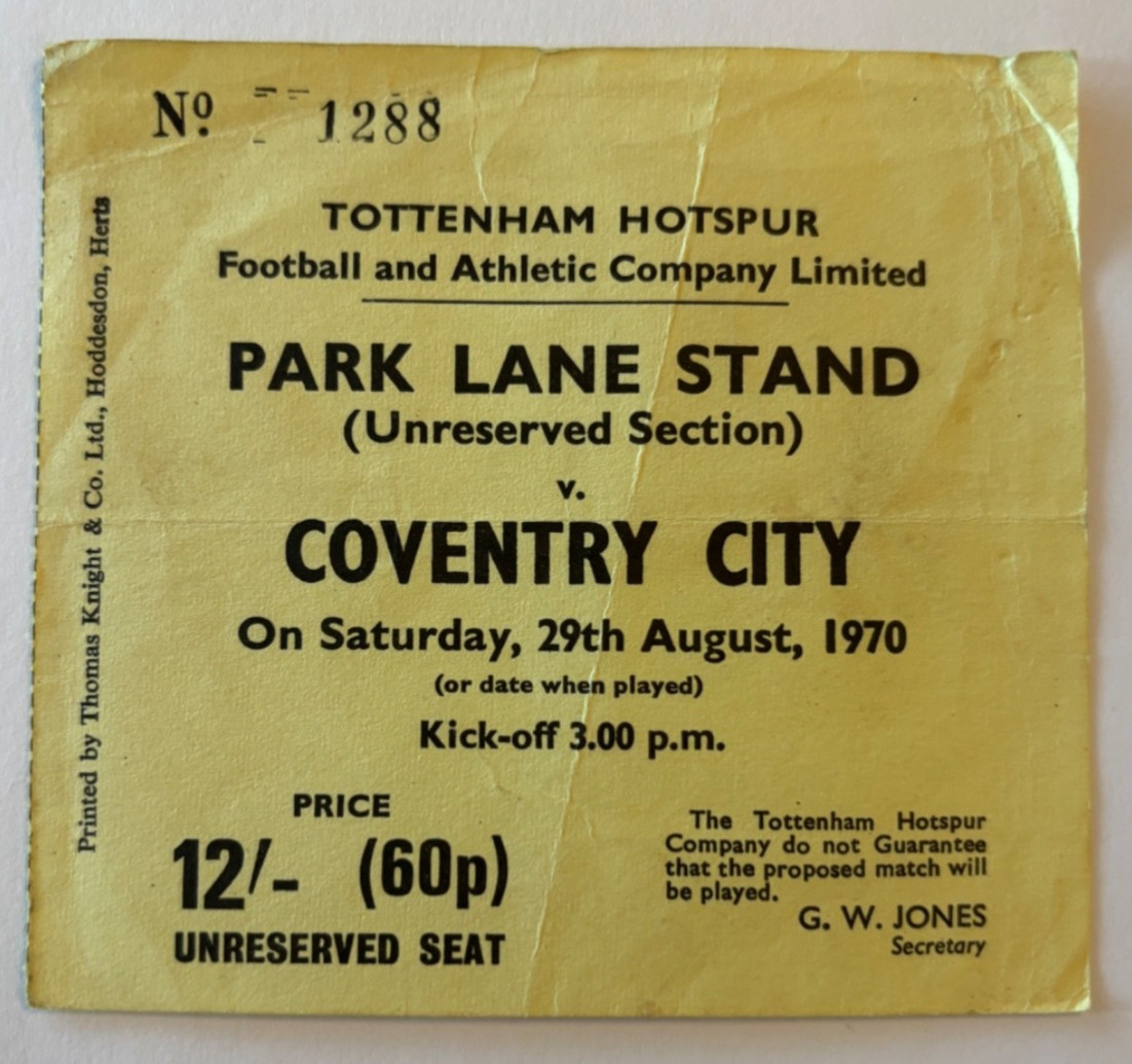 1970/71 Ticket Tottenham Hotspur v Coventry City League Division 10 for sale on Ebay