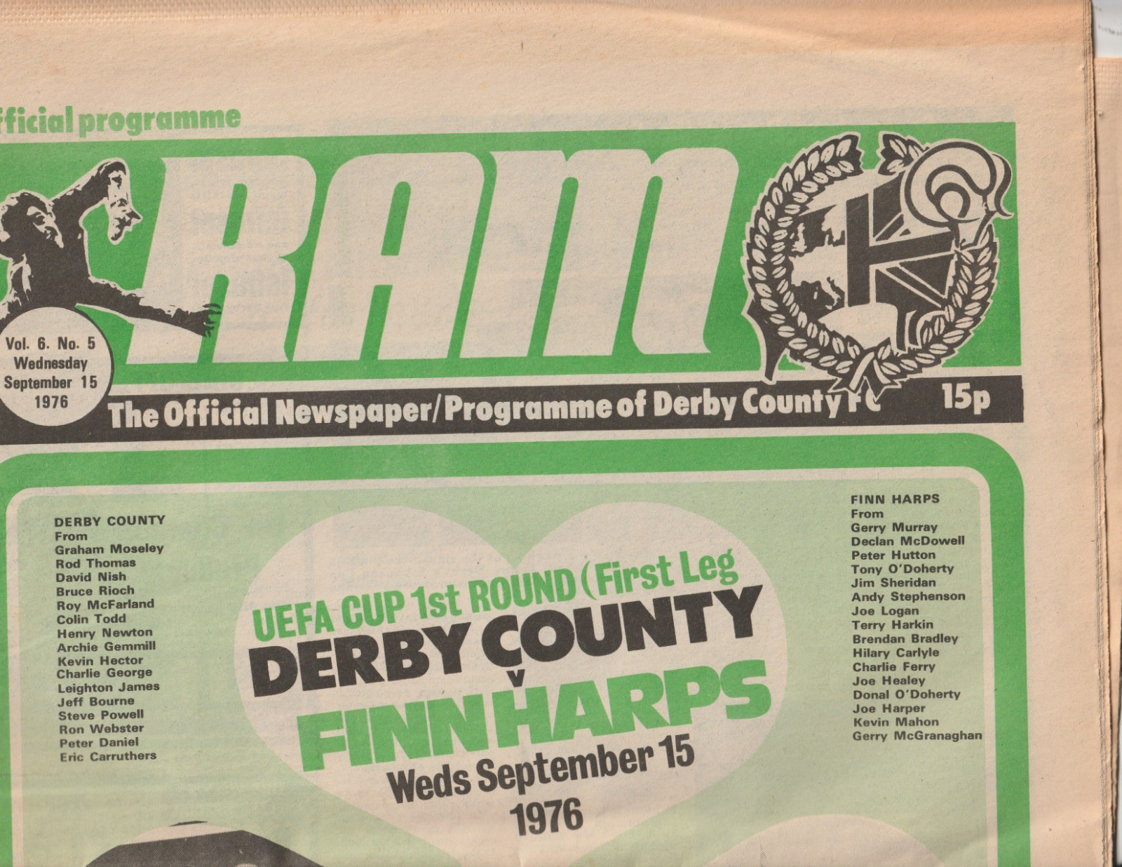 1976/77 UEFA Cup.Derby County v Finn Harps. for sale on Ebay