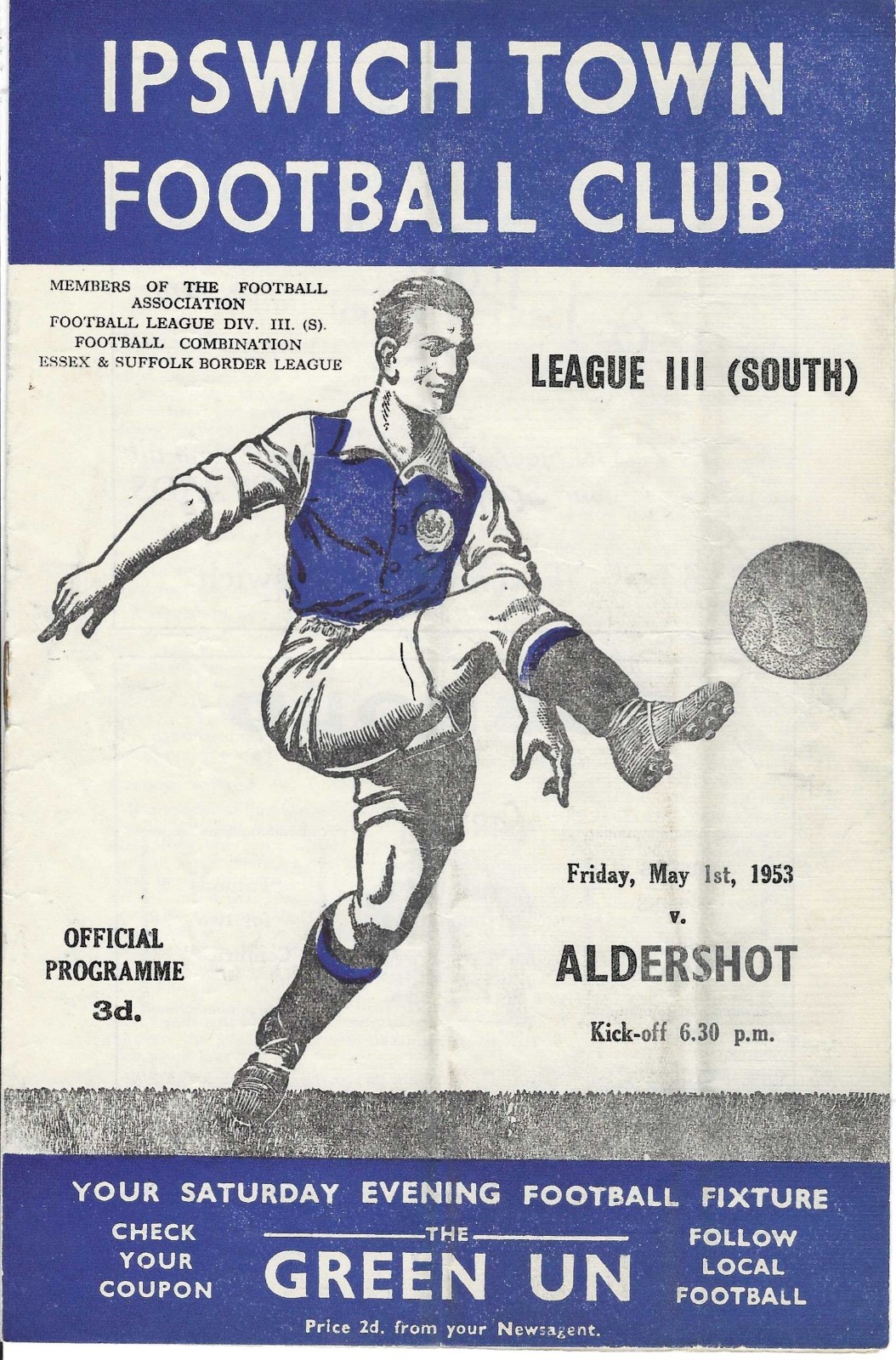 Ipswich Town v Aldershot - League Division 3 South, 1952/53 - low price for sale on Ebay