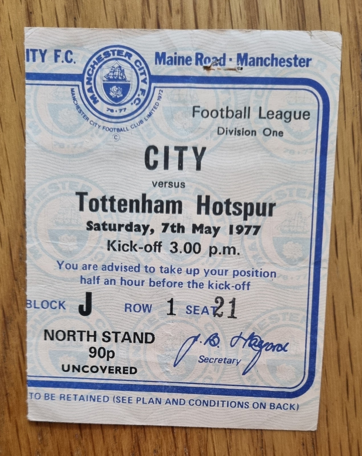 Manchester City v Tottenham/Spurs 1976/77 ticket for sale on Ebay