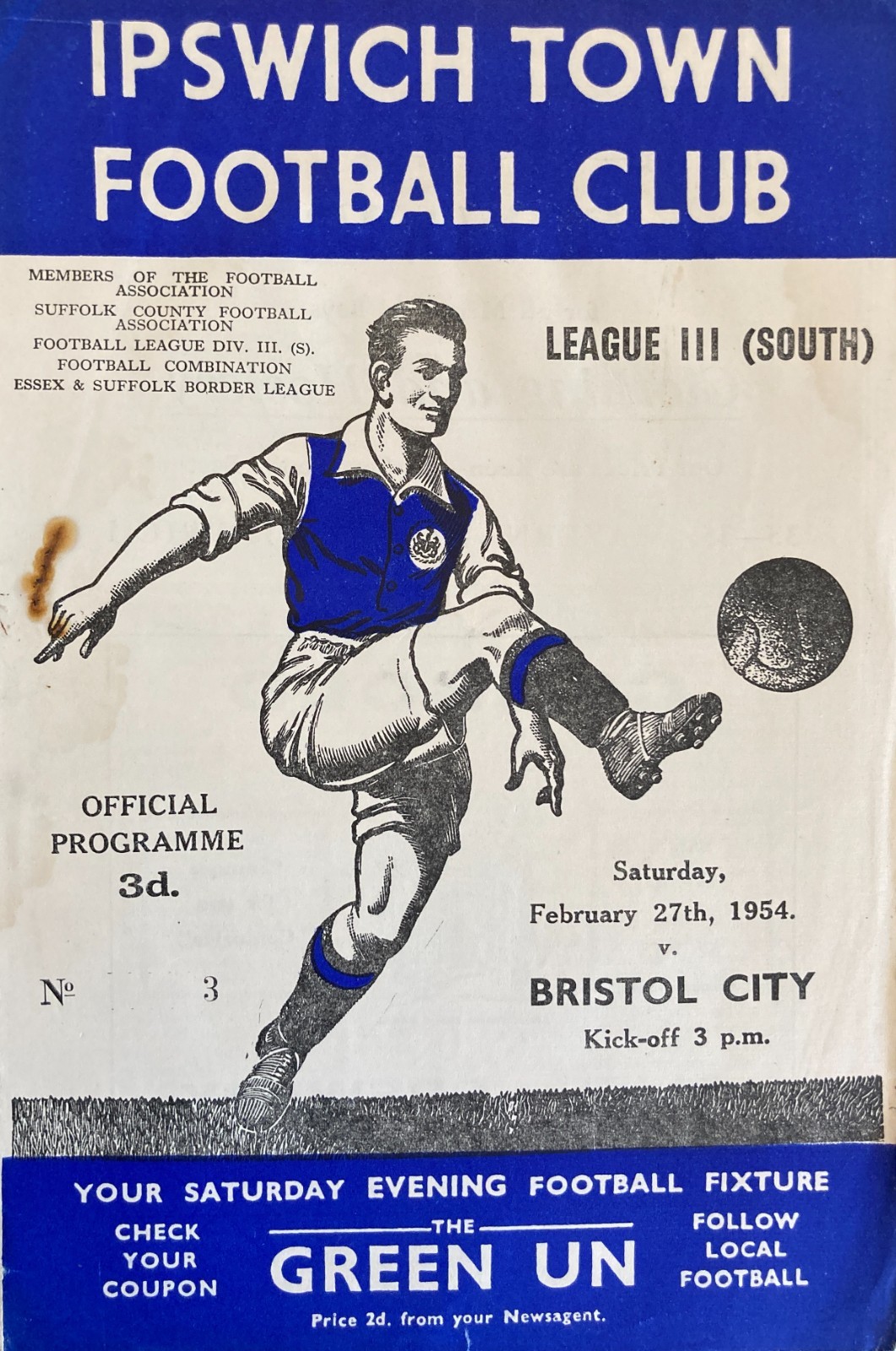 Ipswich Town v Bristol City Div 3 (S) 1953/54 for sale on Ebay