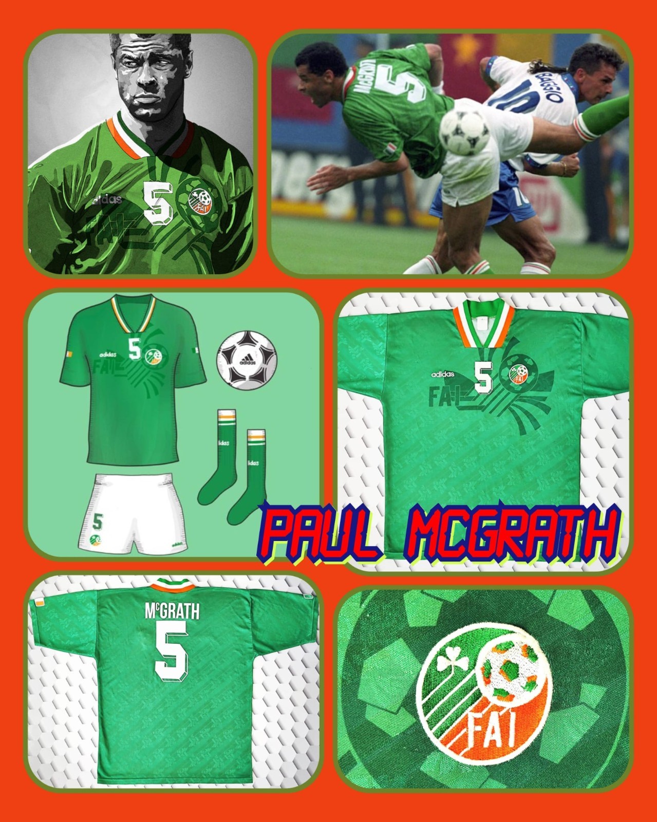 Match Worn Ireland Paul McGrath Shirt 1994 Aston Villa Manchester United Adidas for sale on Ebay