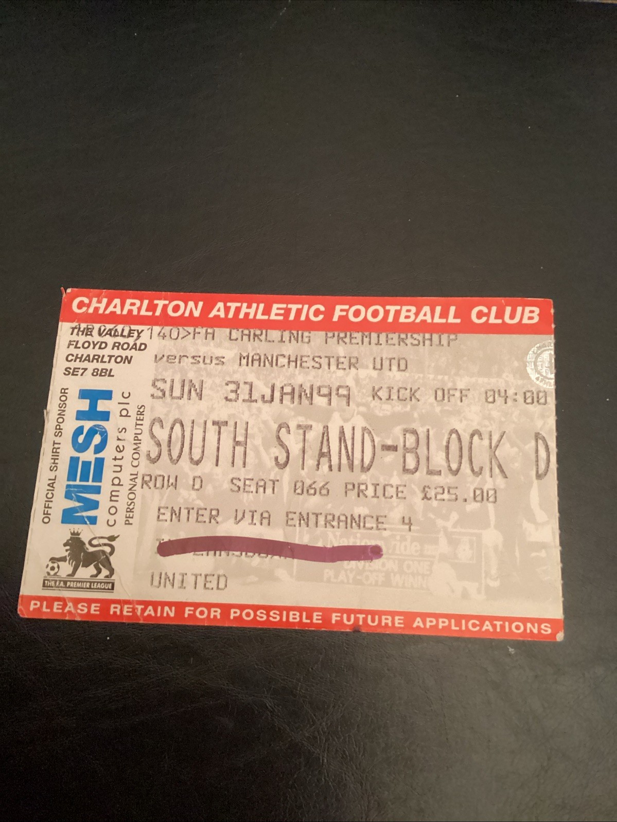 Charlton Athletic v Manchester United 1998/99 Match Ticket for sale on Ebay