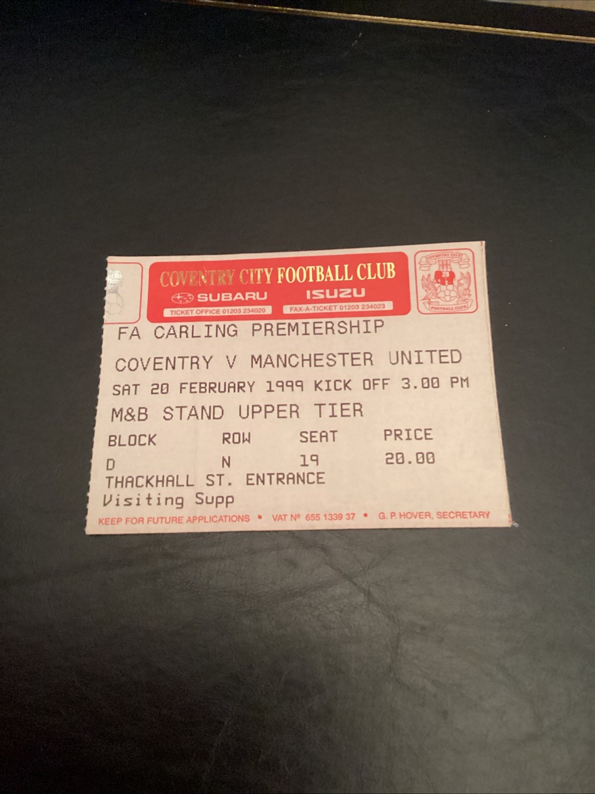 Coventry City v Manchester United 1998/99 Match Ticket for sale on Ebay