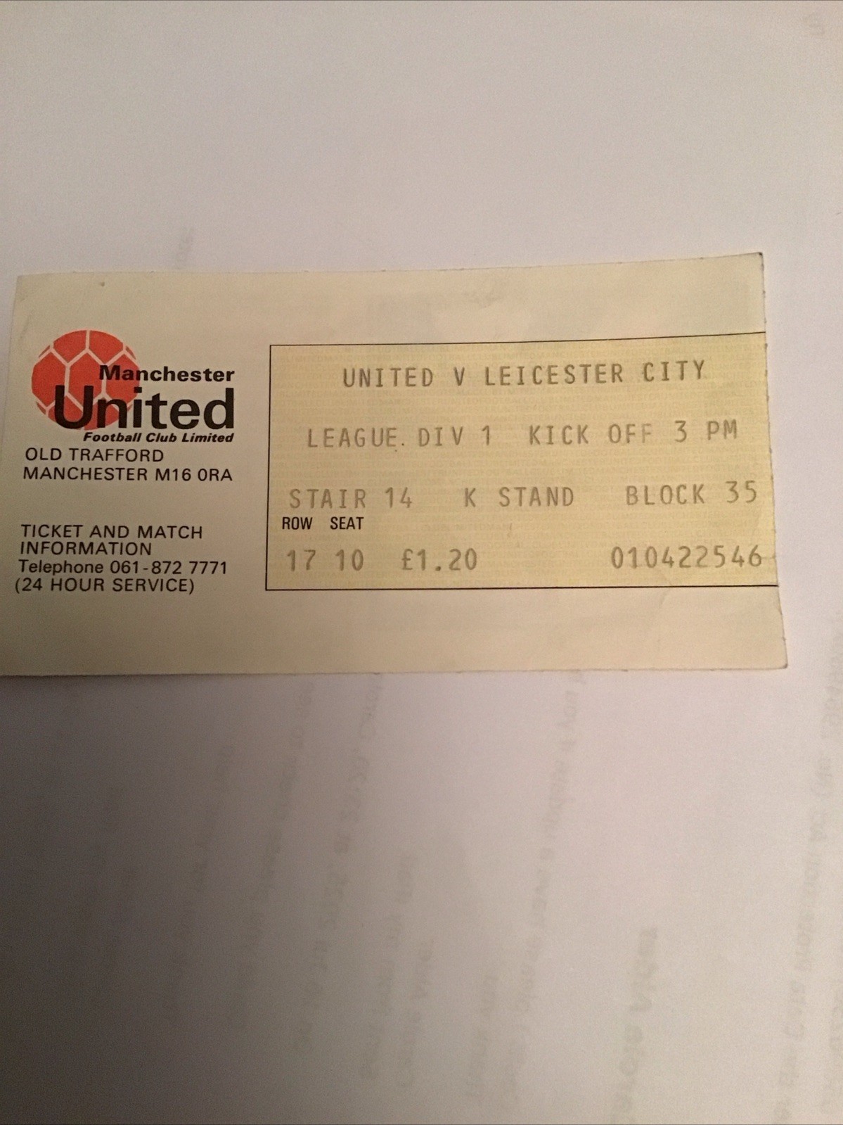 Manchester United v Leicester City Ticket Stub (70s) for sale on Ebay