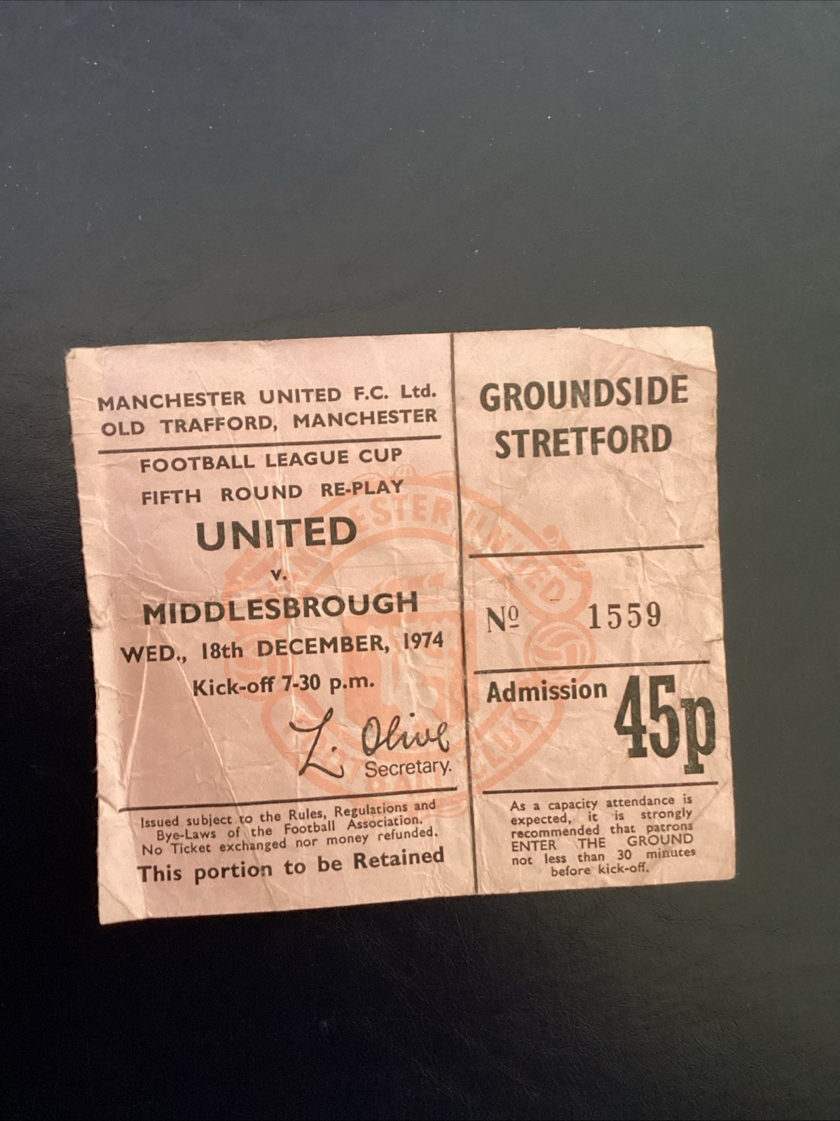 Manchester United v Middlesbrough 1974/75 League Cup Match Ticket for sale on Ebay