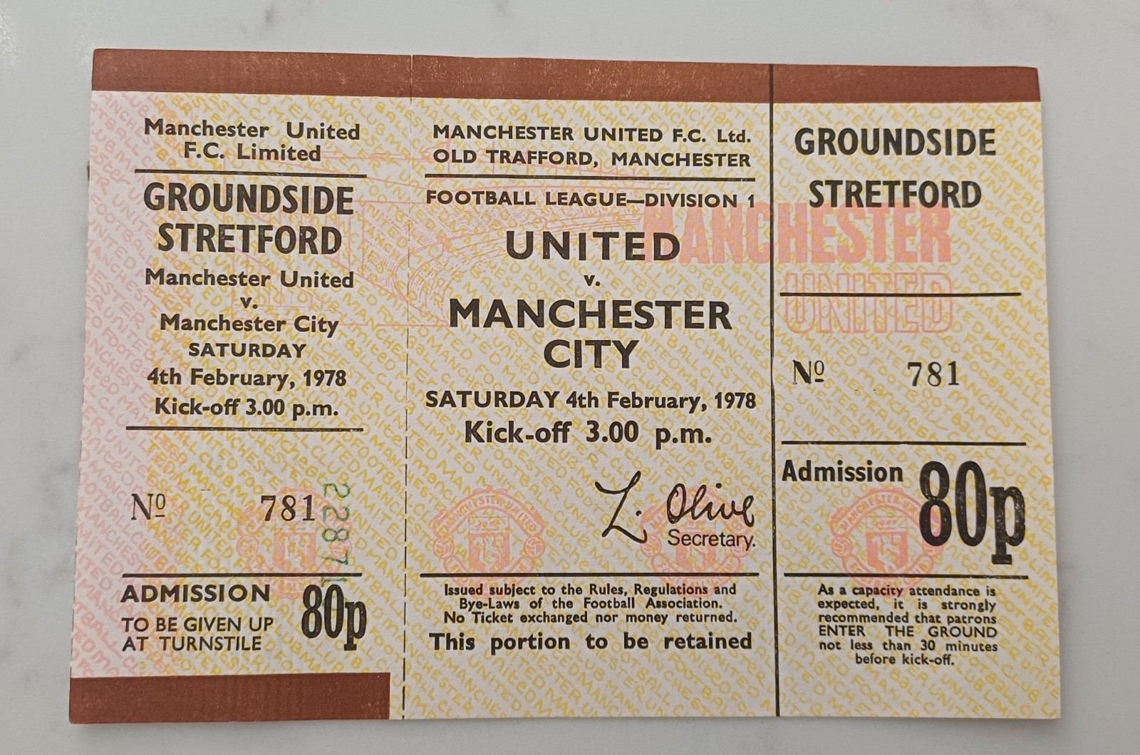 1977/1978 MANCHESTER UNITED v MANCHESTER CITY UNUSED MATCH TICKET for sale on Ebay