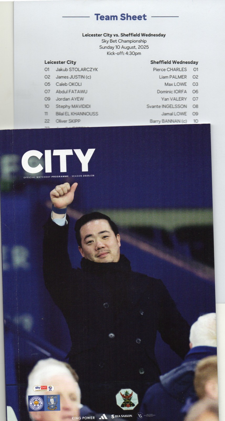 Leicester City v Sheffield Wednesday 10.08.2025 - Programme & Team Sheet for sale on Ebay