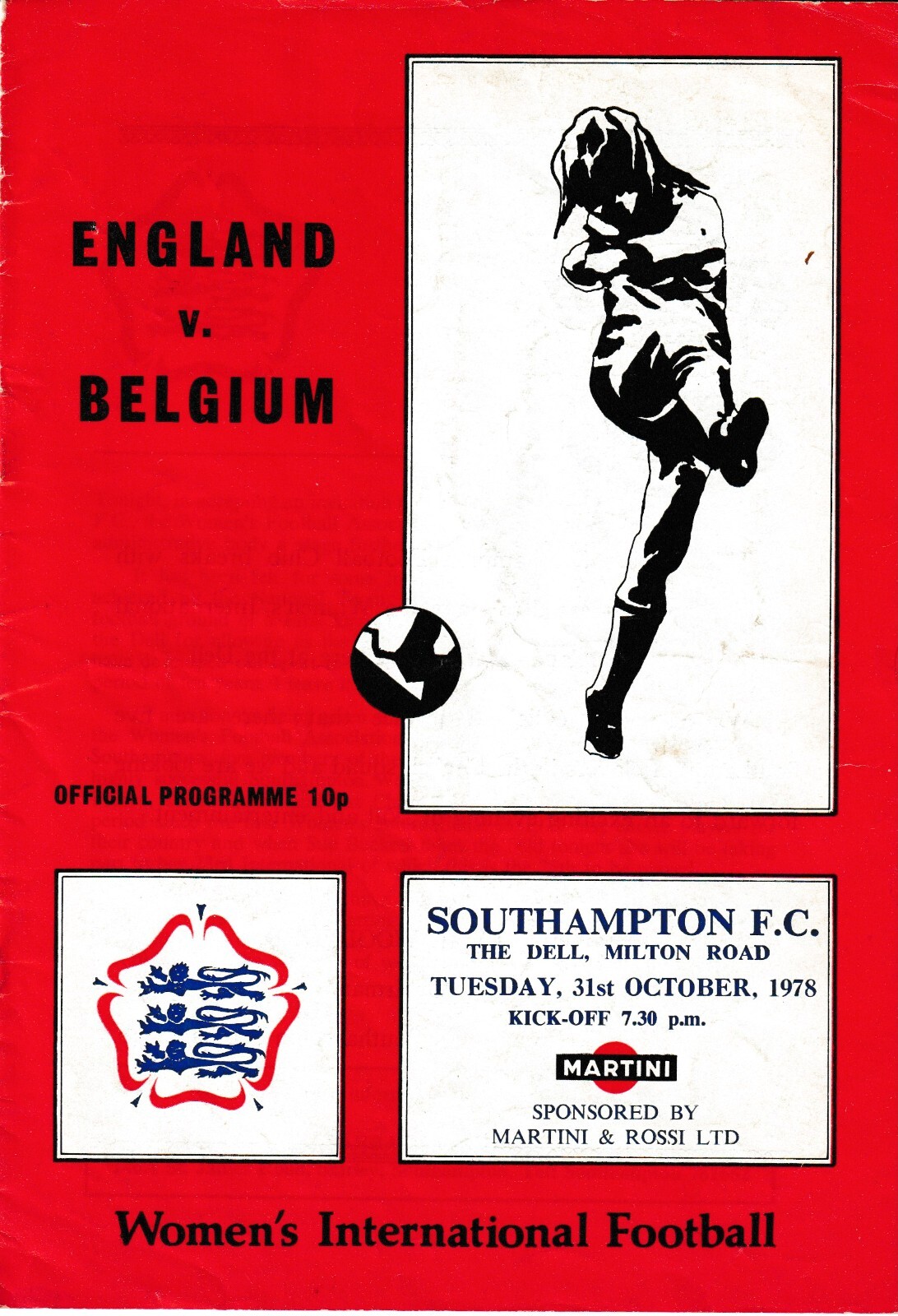 Rare Programme – Womens International  England Belgium 31 Oct 1978 @ Southampton for sale on Ebay