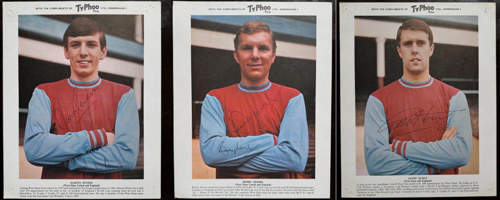 1967/68 Ty-Phoo WEST HAM signed card 1st Series set BOBBY MOORE HURST PETERS for sale on Ebay