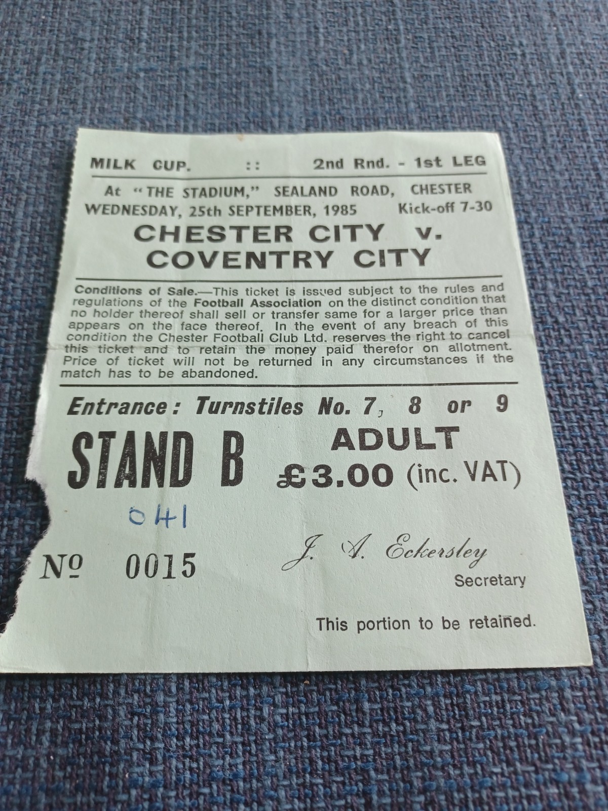 Chester City V Coventry City League Cup 2nd Rd 1st Leg 25/9/1985 Match Ticket for sale on Ebay