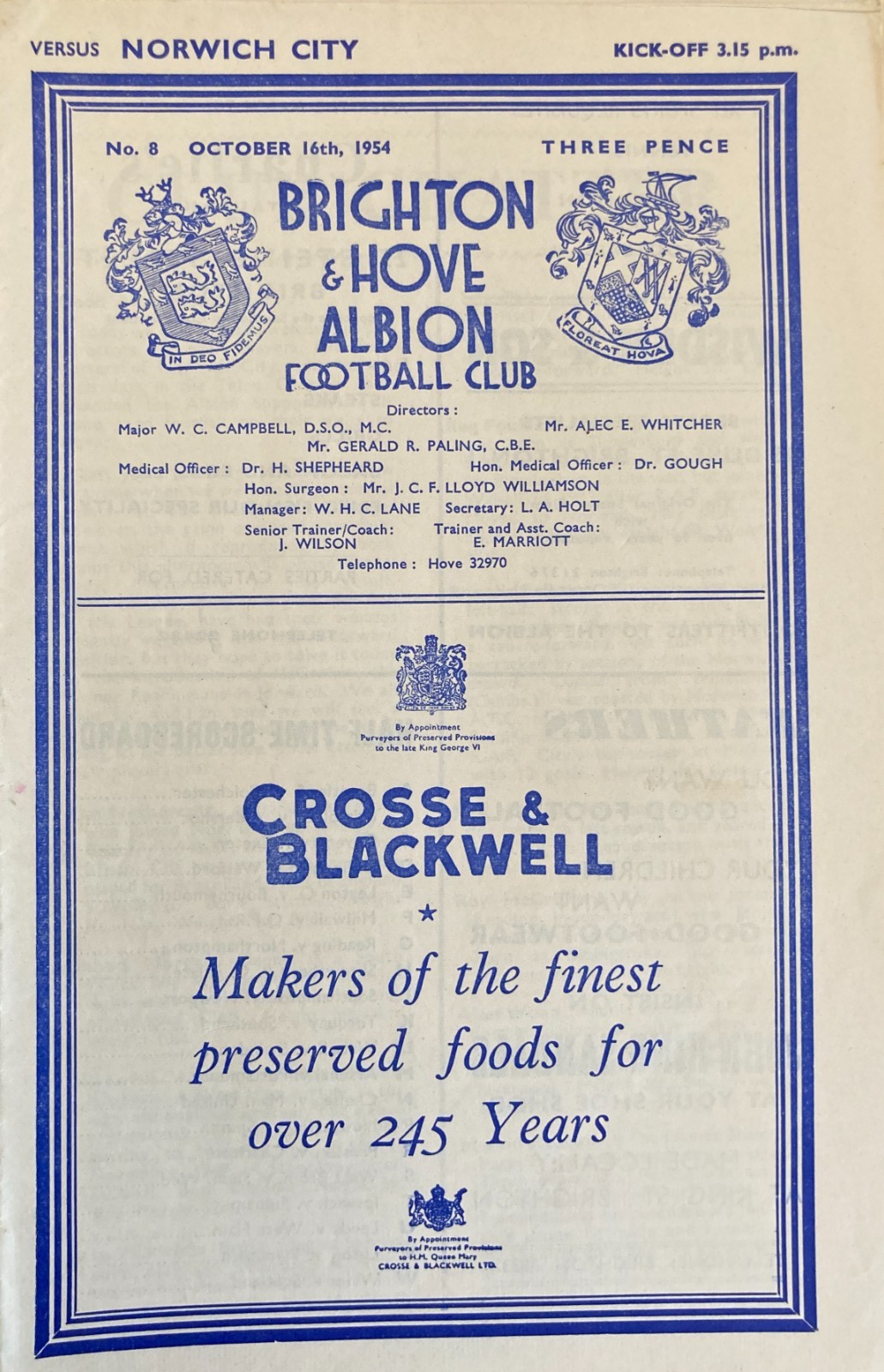 Brighton v Norwich City Div 3 (S) 1954/55 for sale on Ebay