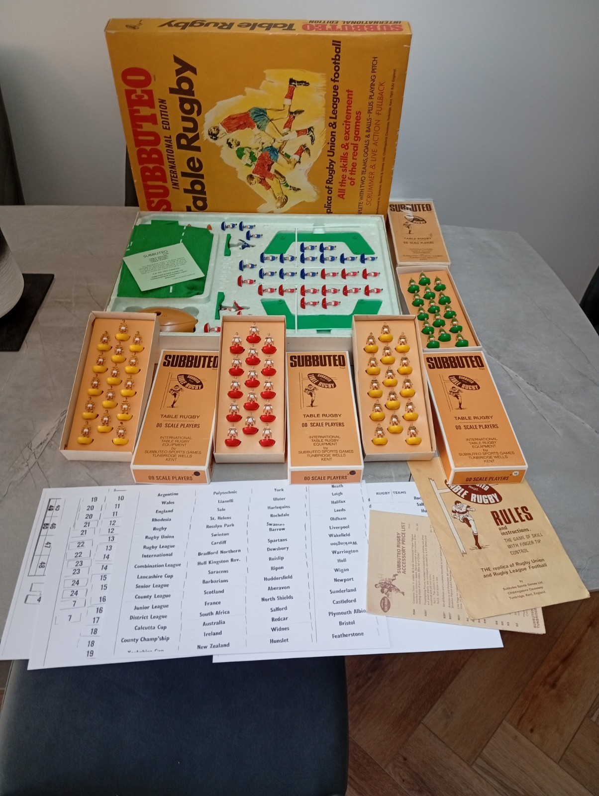Subbuteo Rugby Box Set LW +4 ExtraTeams Original+Copies of Paperwork. Excellent for sale on Ebay
