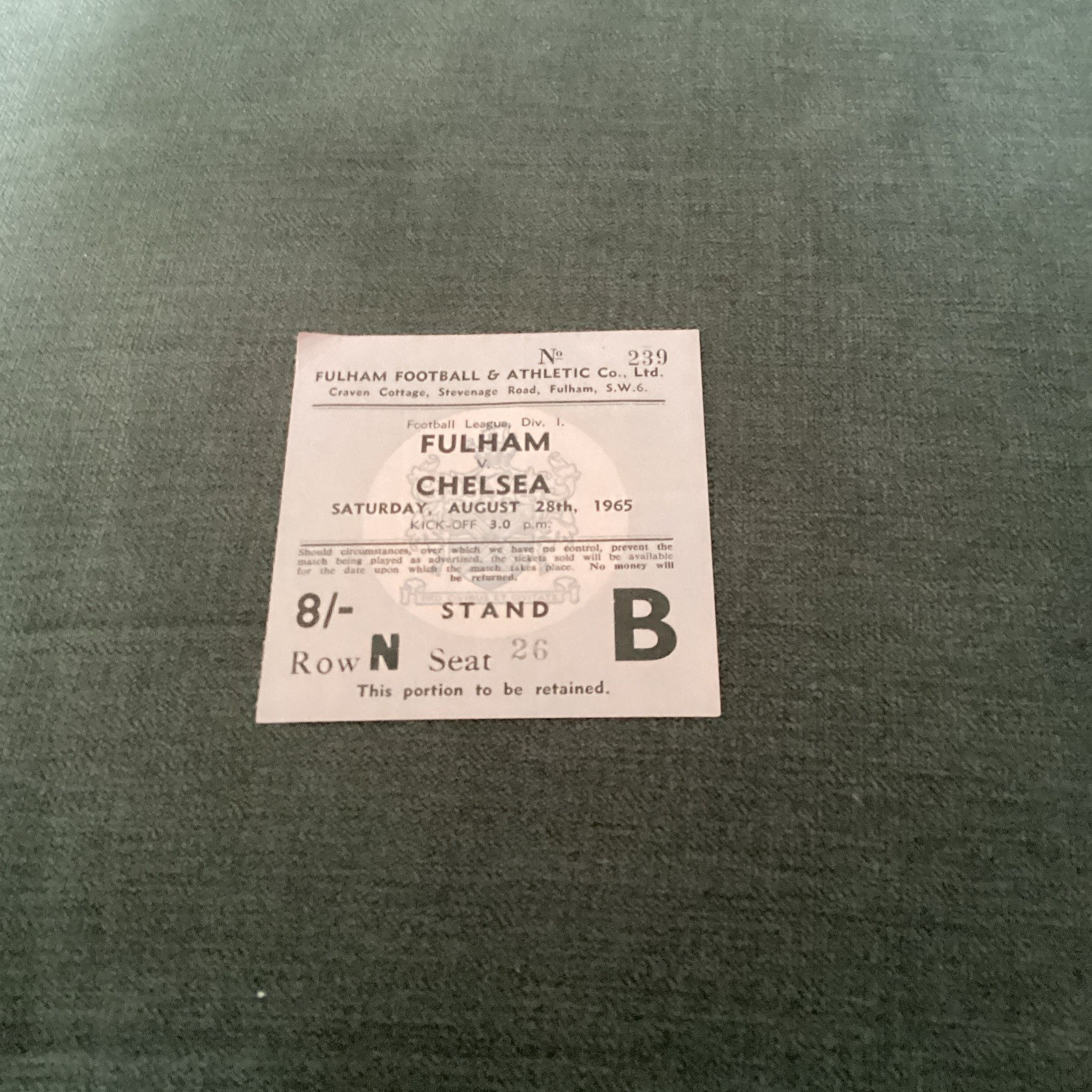 1965/6 Fulham v Chelsea match ticket for sale on Ebay