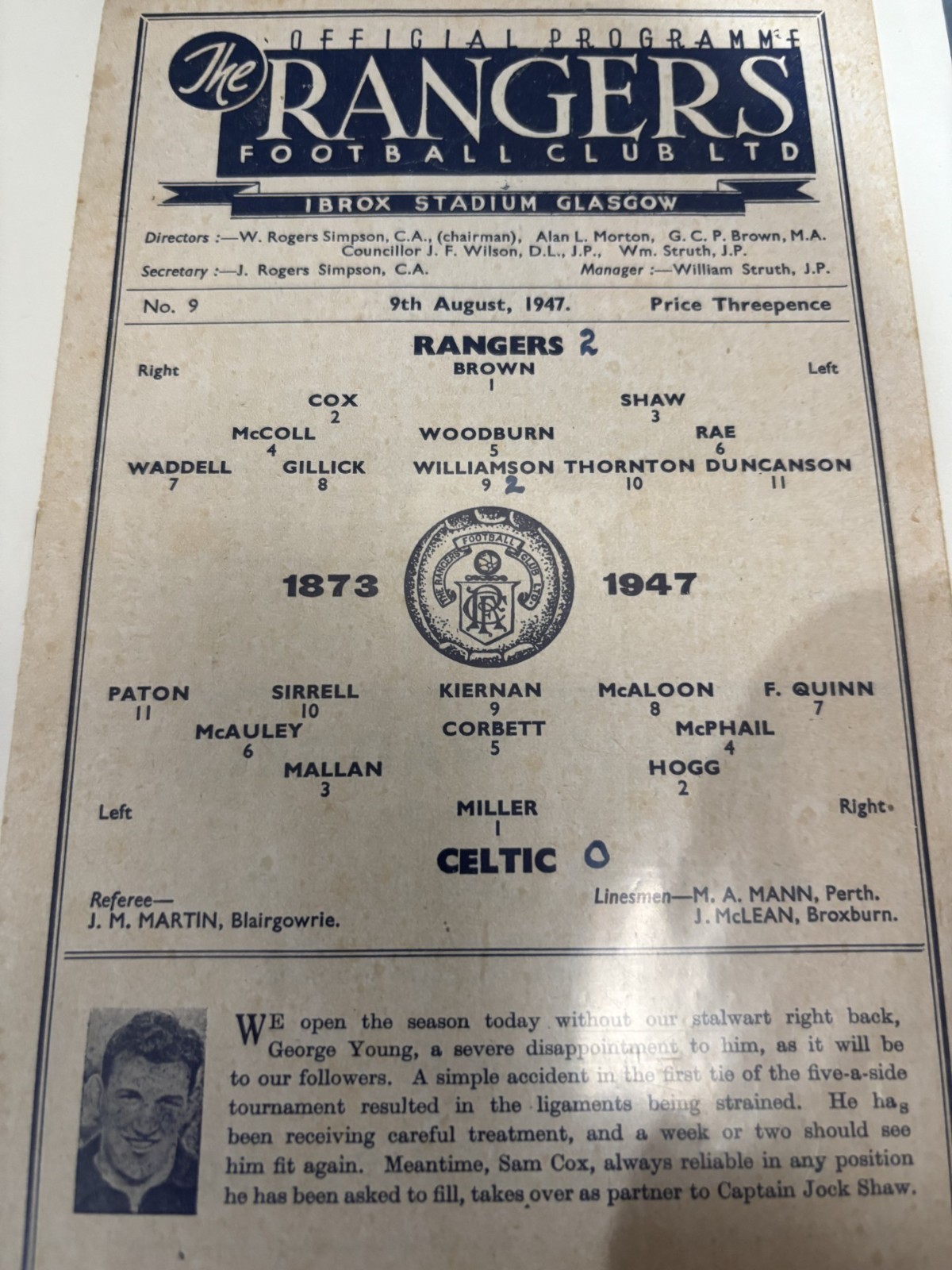 RANGERS v CELTIC Aug 1947 League Cup for sale on Ebay