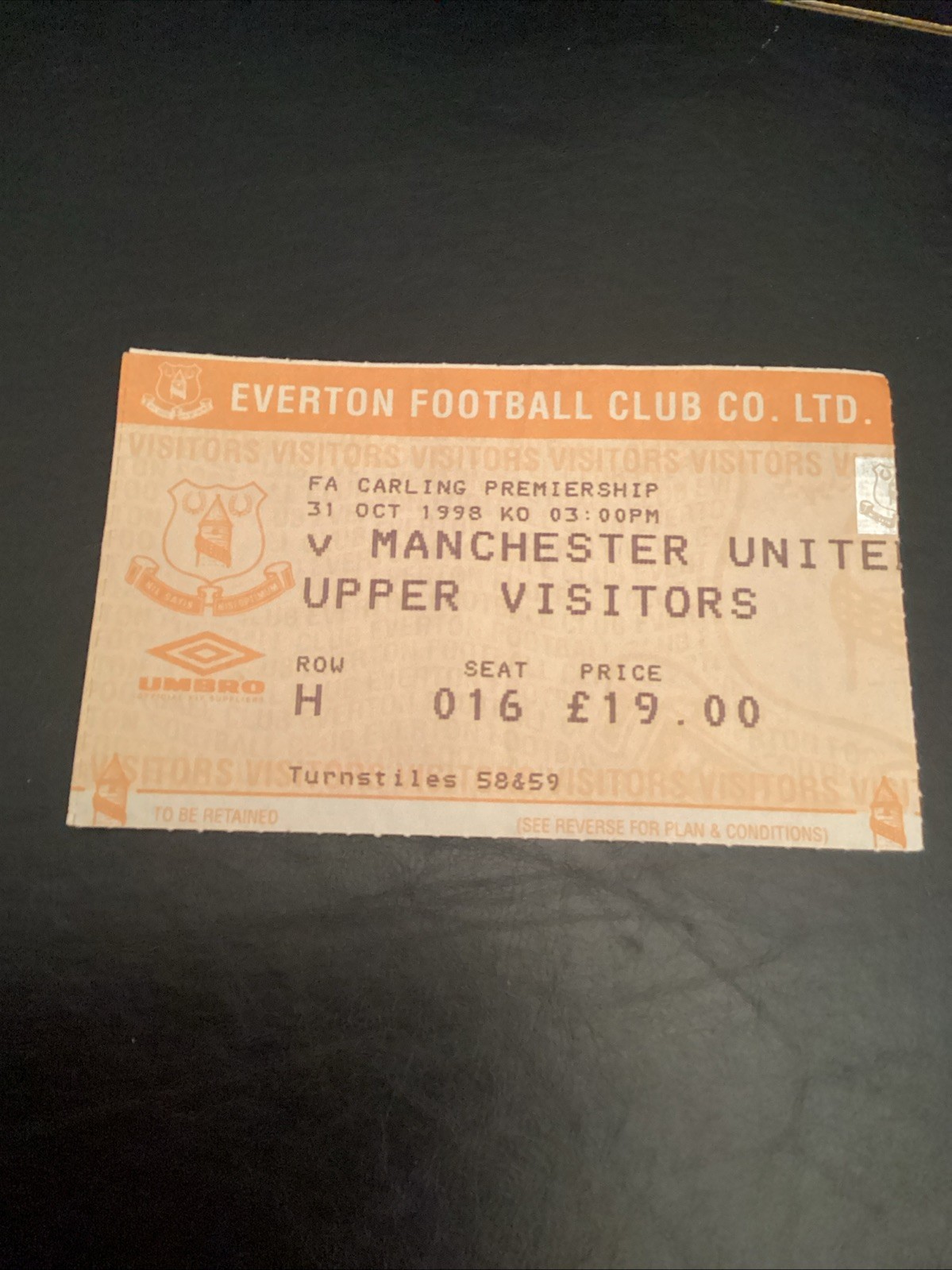 Everton v Manchester United 1998/99 Match Ticket for sale on Ebay