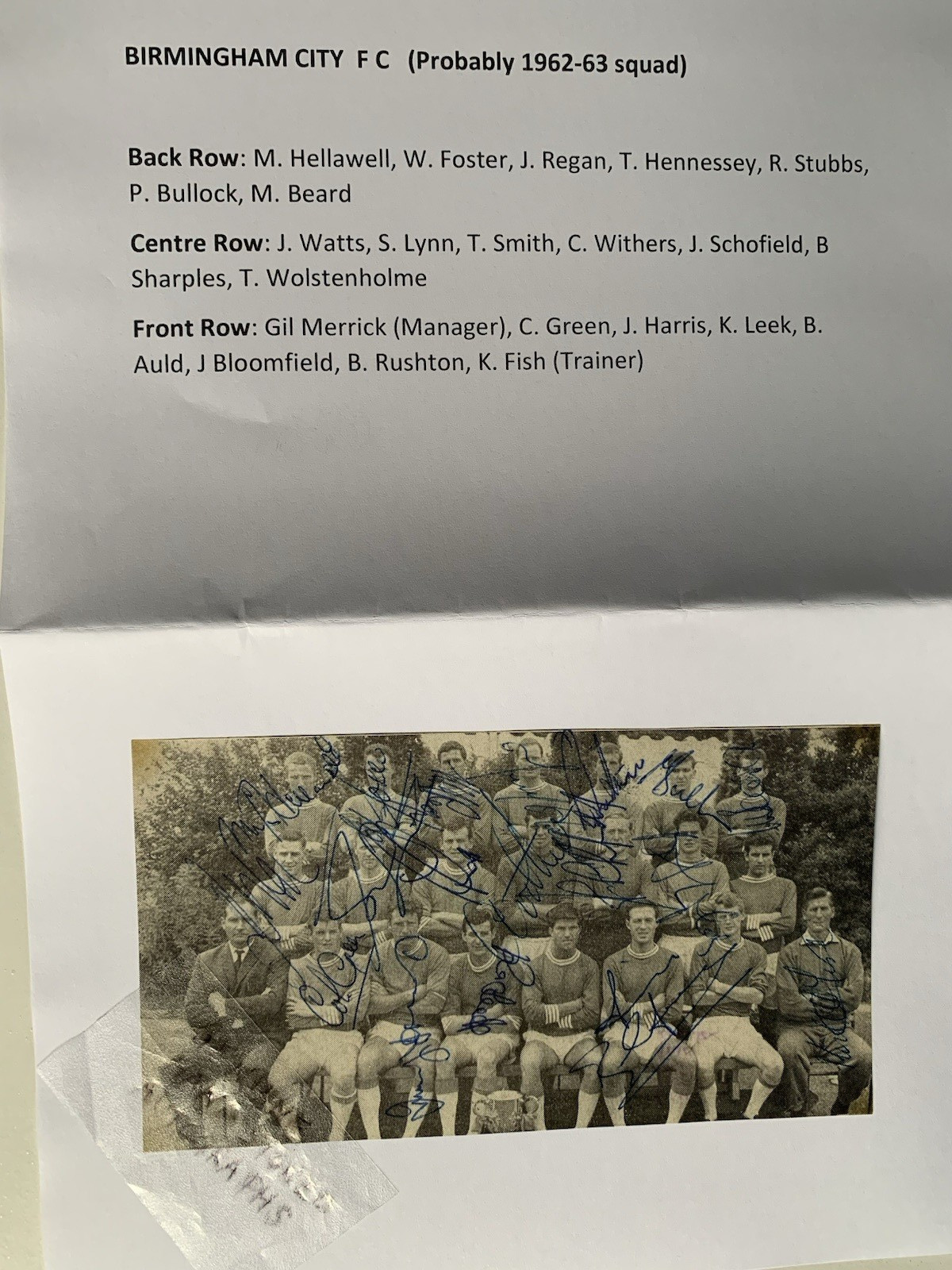 BIRMINGHAM CITY F C HAND SIGNED B & W TEAM PHOTOGRAPH FROM THE 1960'S for sale on Ebay