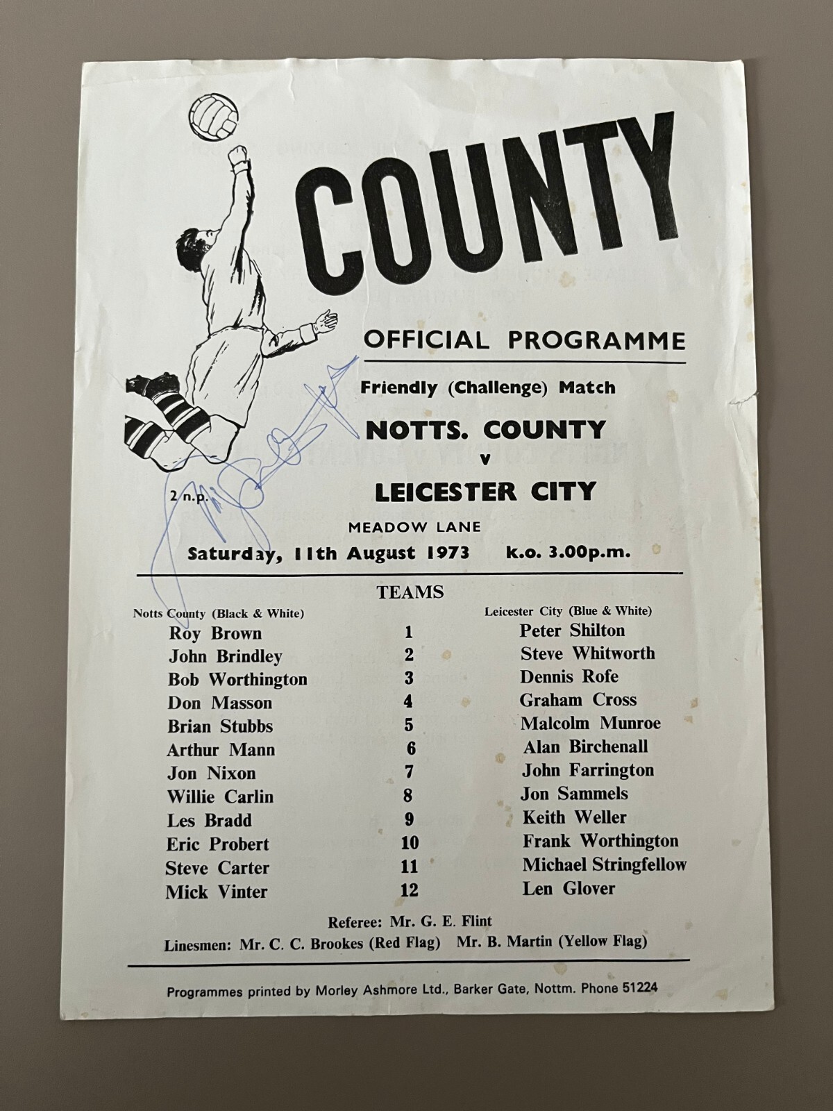 1973-74 Notts County vs Leicester City - Friendly - Signed By Frank Worthington for sale on Ebay