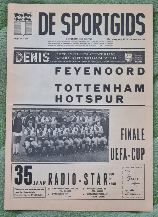 1974 UEFA Cup Final 2nd Leg - FEYENOORD v TOTTENHAM HOTSPUR (De Sportgids issue) for sale on Ebay