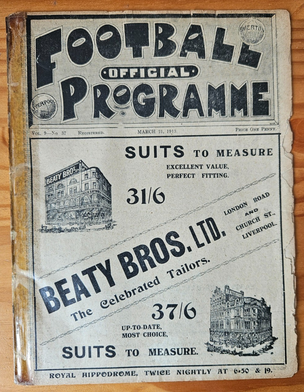 Everton v Derby County football programme - 21 March 1913 for sale on Ebay