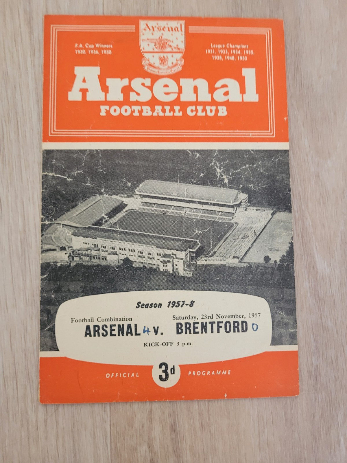 Arsenal Reserves V Brentford Reserves 23.11. 1957 - Football Combination for sale on Ebay