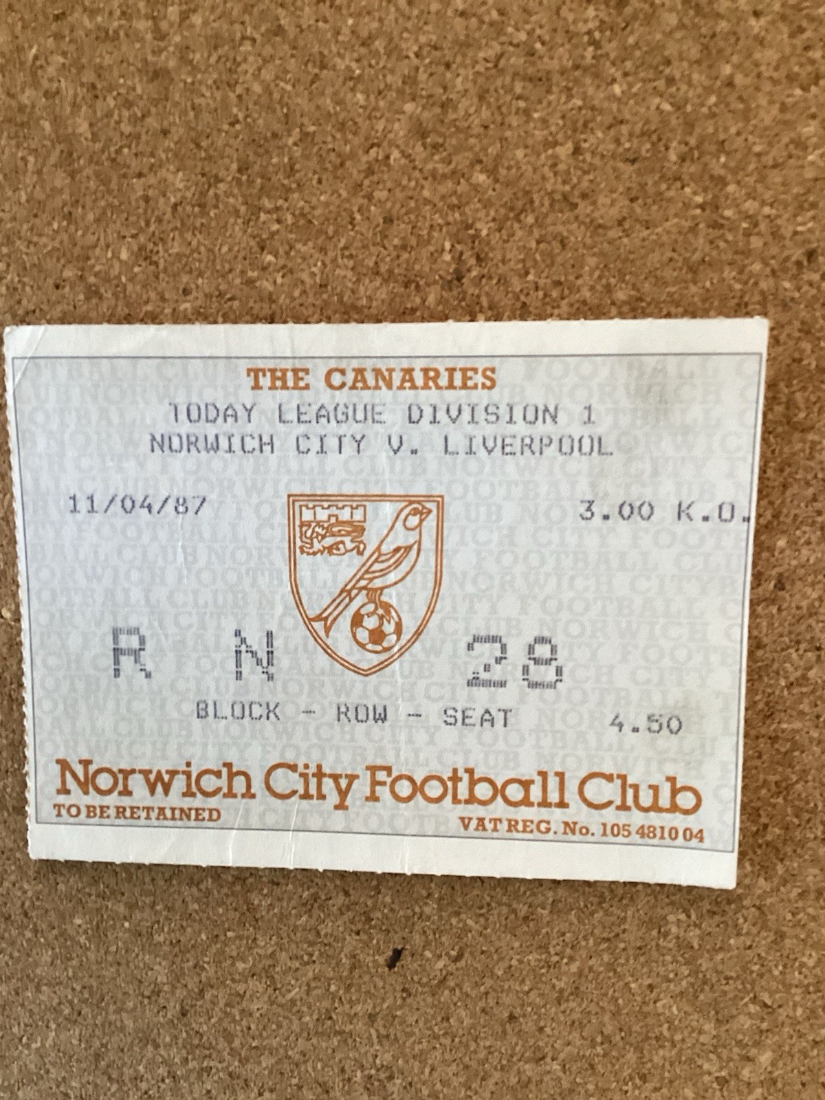 TICKET - Norwich City v Liverpool (Division 1) 11/4/1987 for sale on Ebay