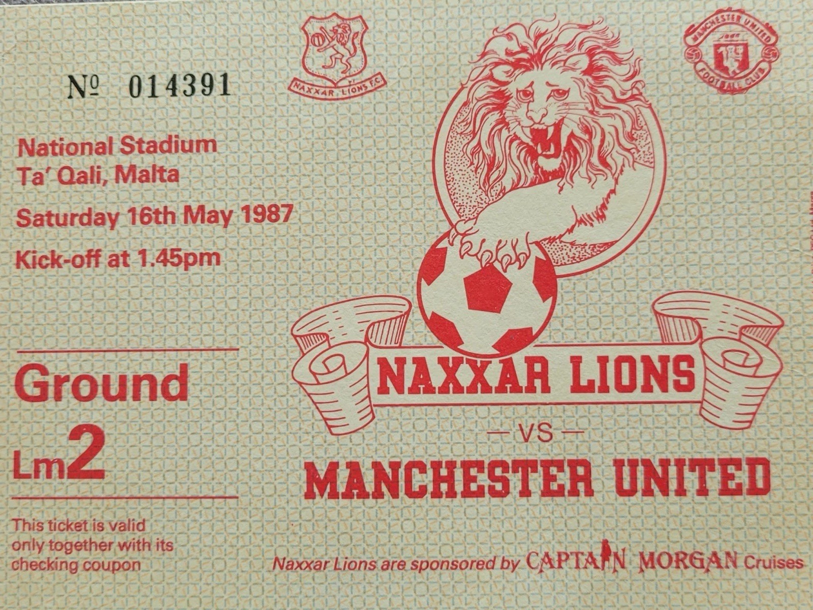 Naxxar V Manchester United Ticket 86-87 for sale on Ebay