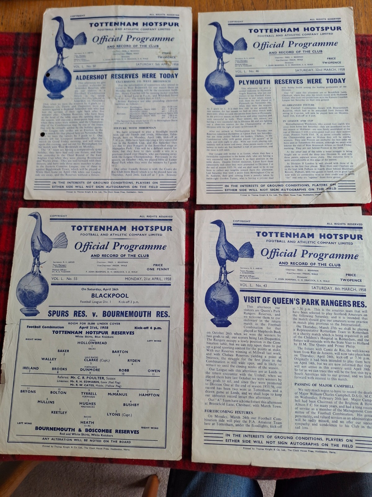 TOTTENHAM RESERVES 1957-8. X 4 for sale on Ebay