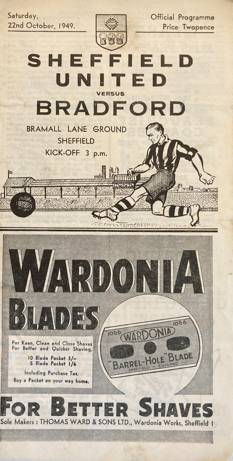 Sheffield United v Bradford Park Avenue Div 2 1949/50 for sale on Ebay