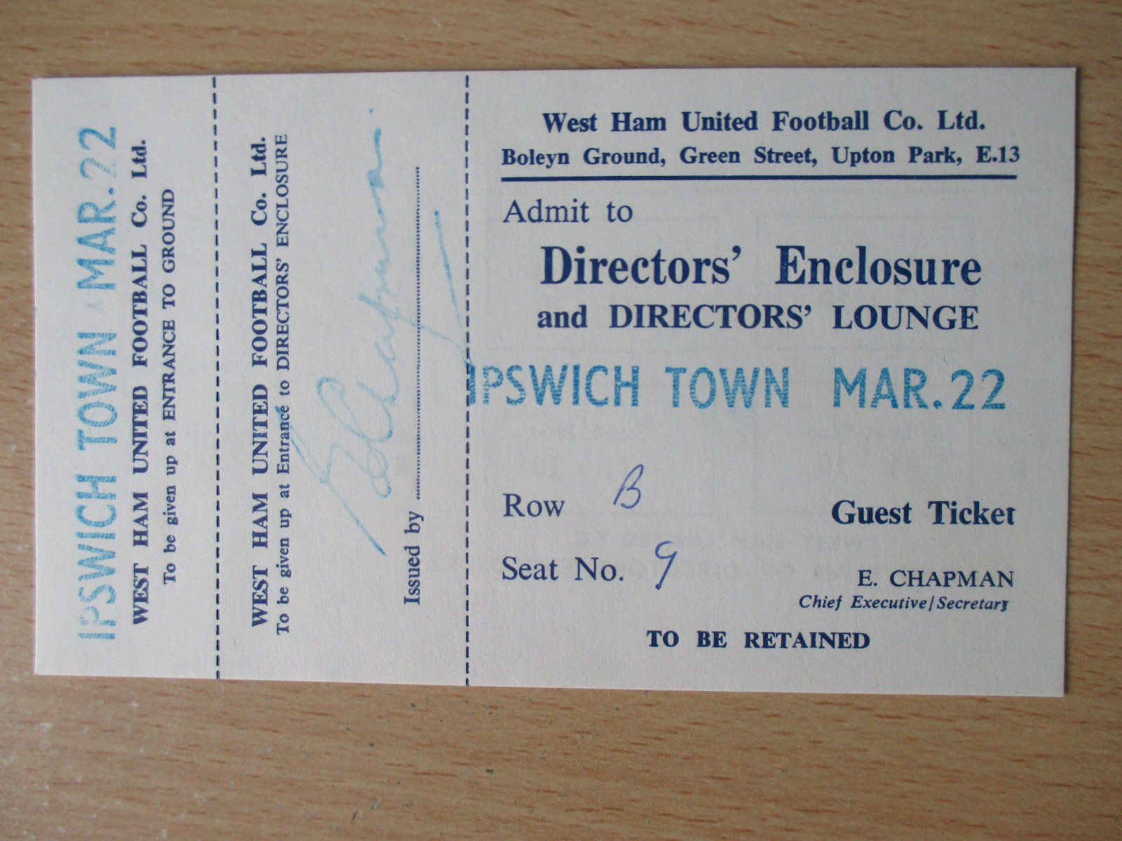 West Ham v Ipswich Youth 1982 SECL Cup SF rare unused Directors ticket 1981/82 for sale on Ebay