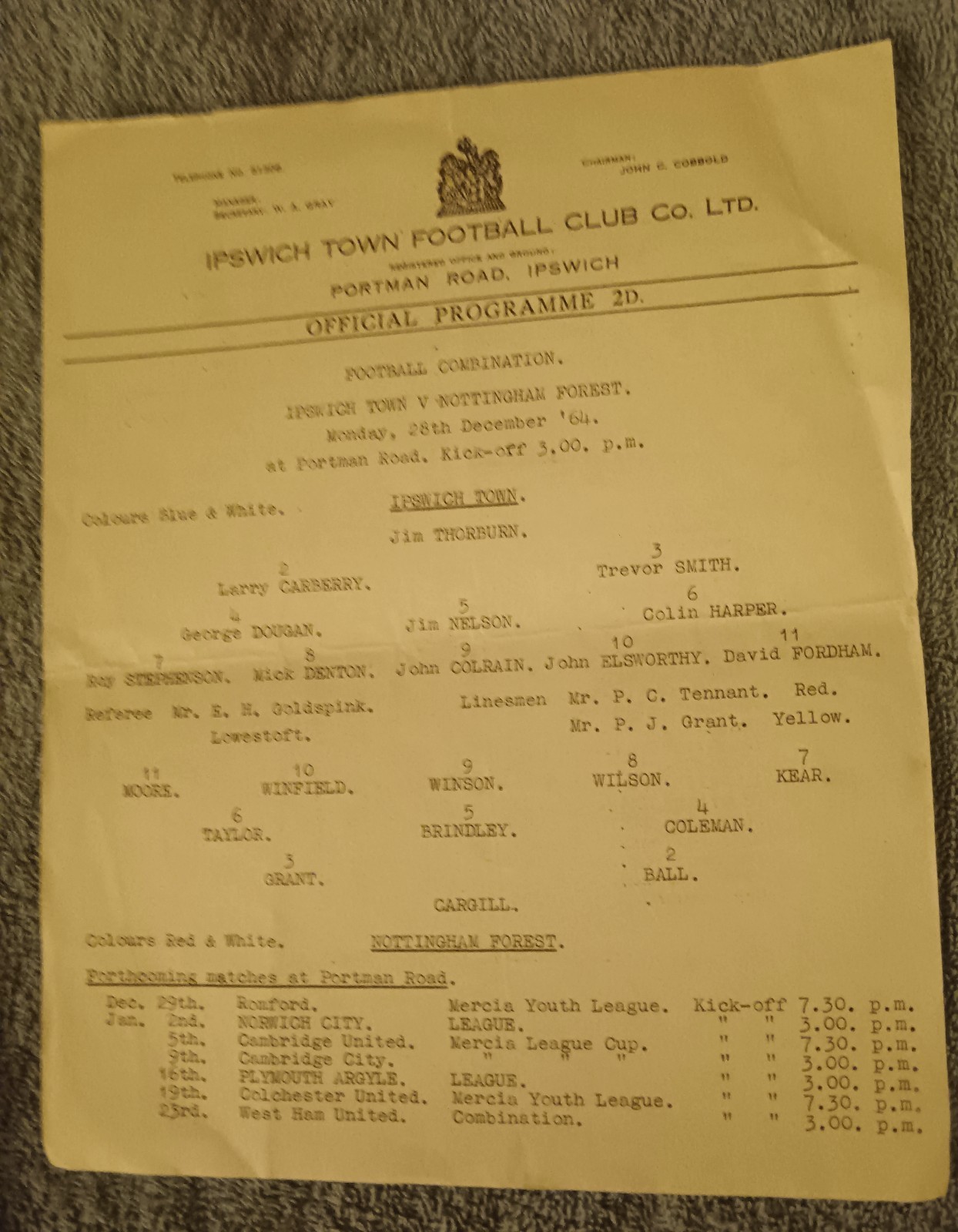 Ipswich Town FC Reserves vs Nottingham Forest Reserves 1964/5. for sale on Ebay