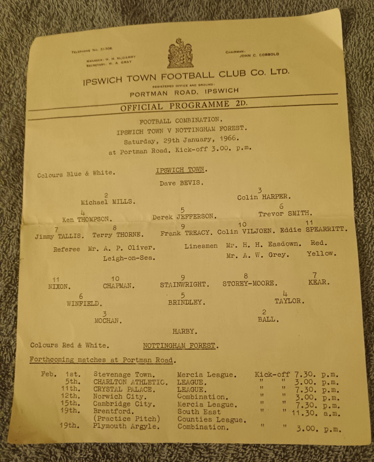 Ipswich Town FC Reserves vs Nottingham Forest FC Reserves 1965/6. for sale on Ebay