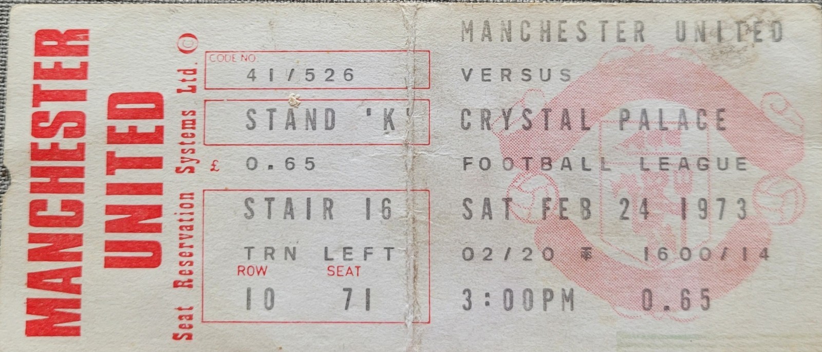 Manchester United V Crystal Palace 72-73 for sale on Ebay