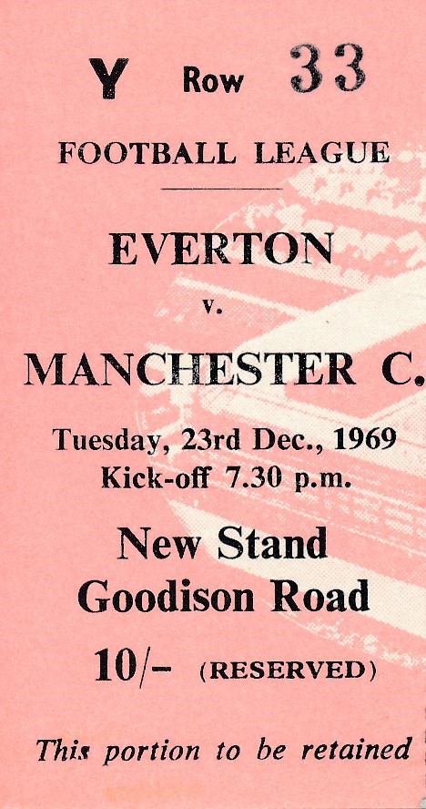 TICKET: Everton v Manchester City 1969/1970 - Toffees Championship season! for sale on Ebay
